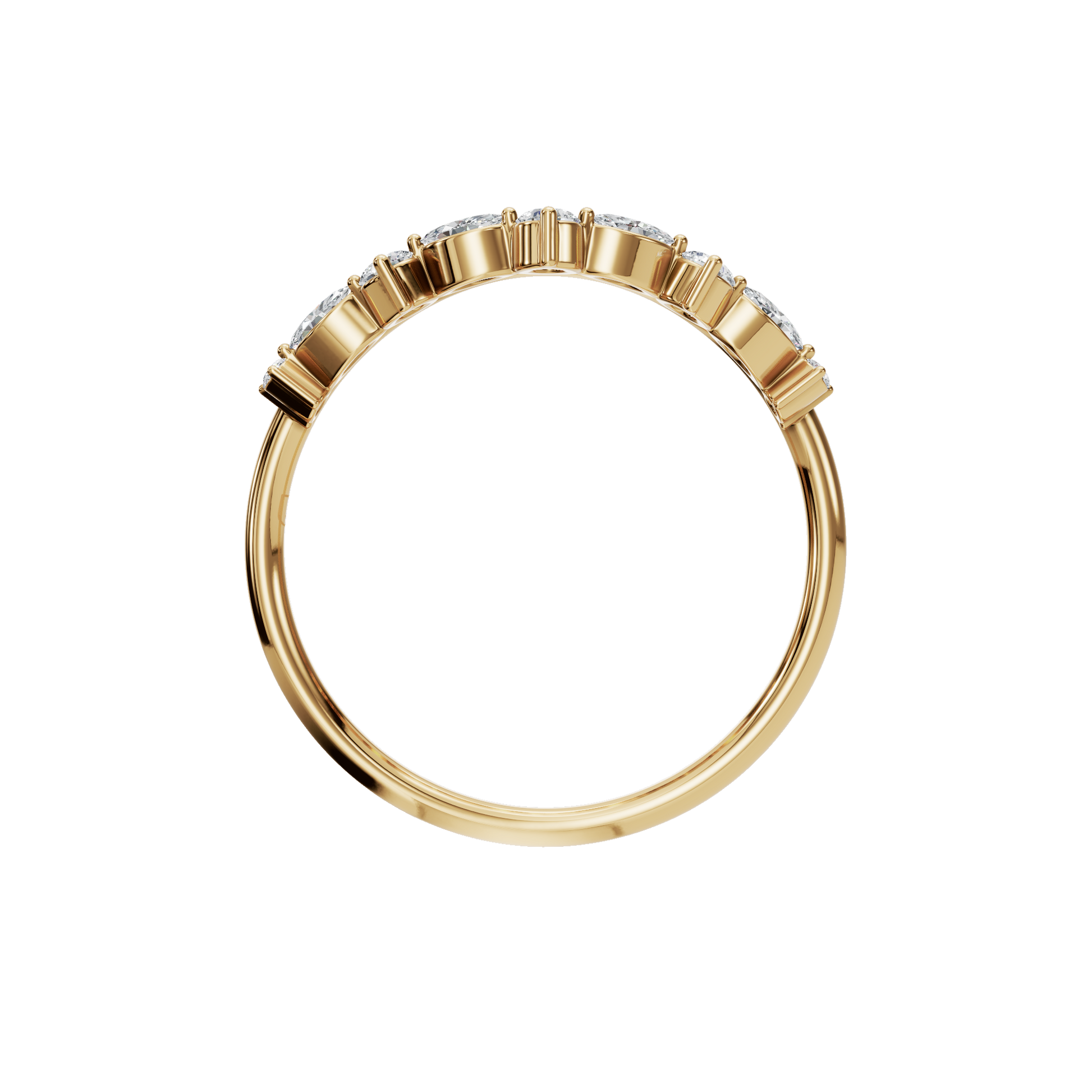 Multi Shape Diamond Curved Chevron Ring in Gold | Elegant Minimal V Band