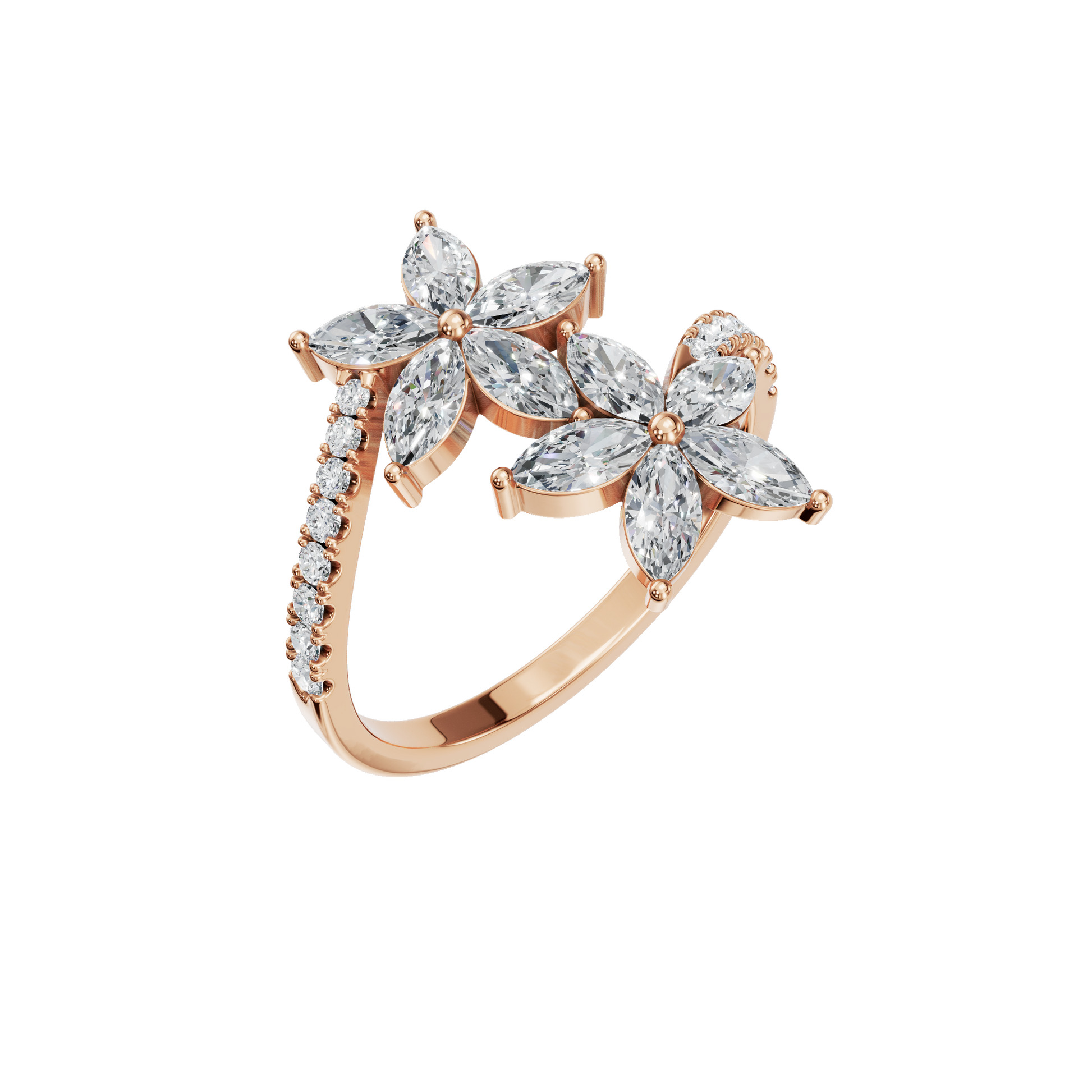 1.06 CTW Diamond Flower Ring – Round & Marquise Double Bloom Design