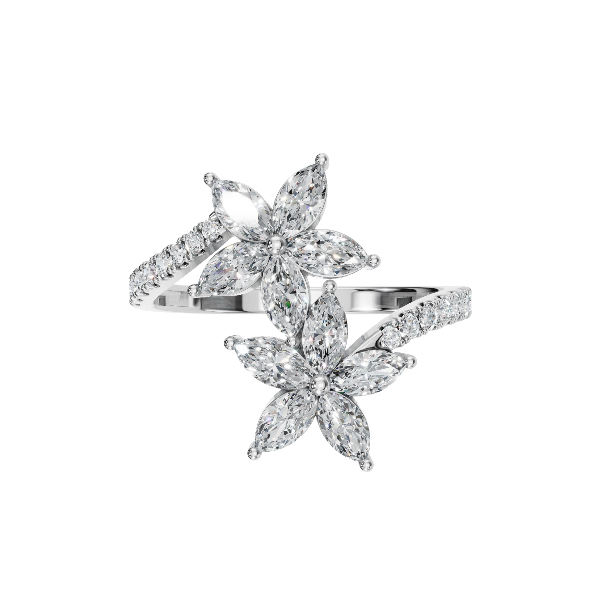 1.06 CTW Diamond Flower Ring – Round & Marquise Double Bloom Design