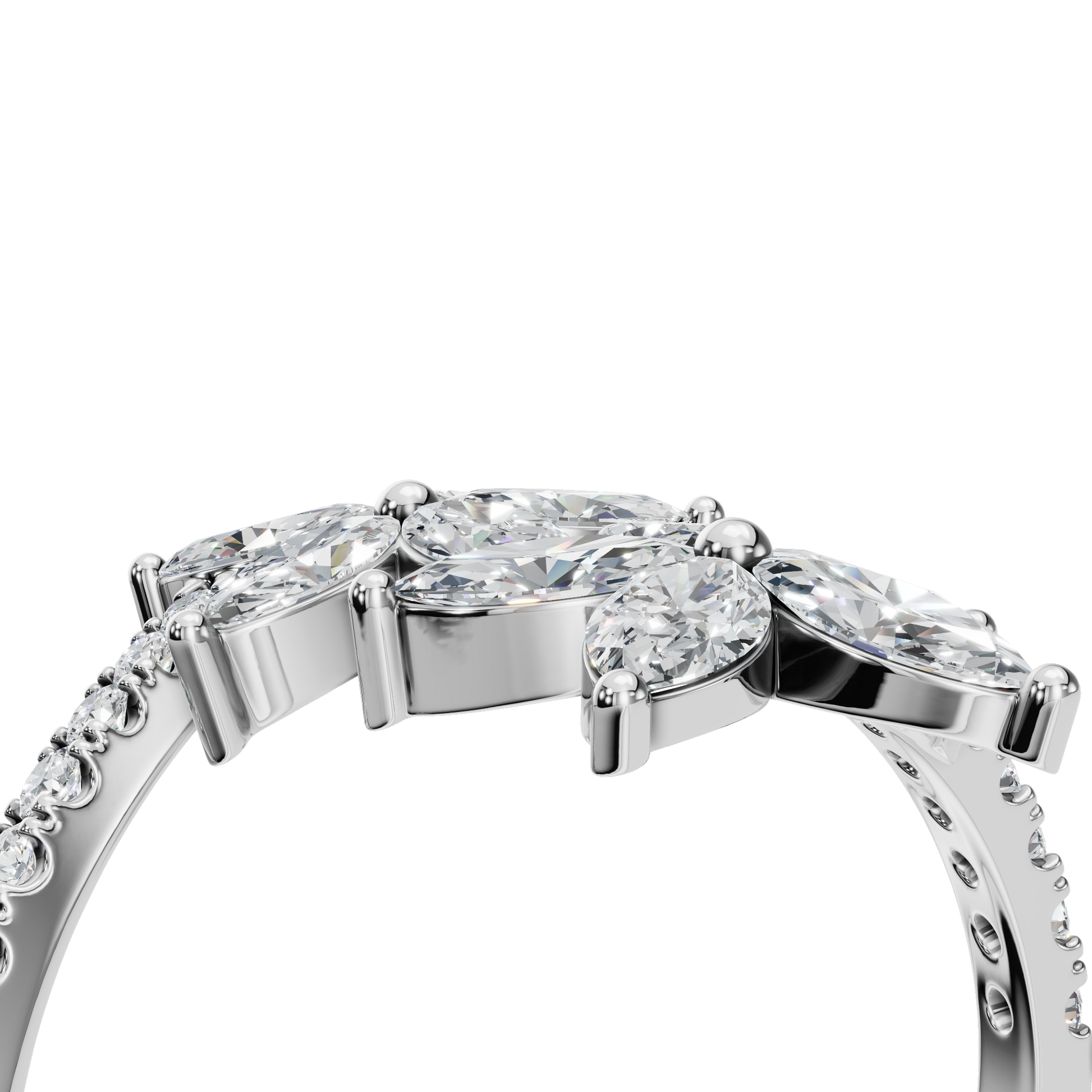 1.06 CTW Diamond Flower Ring – Round & Marquise Double Bloom Design