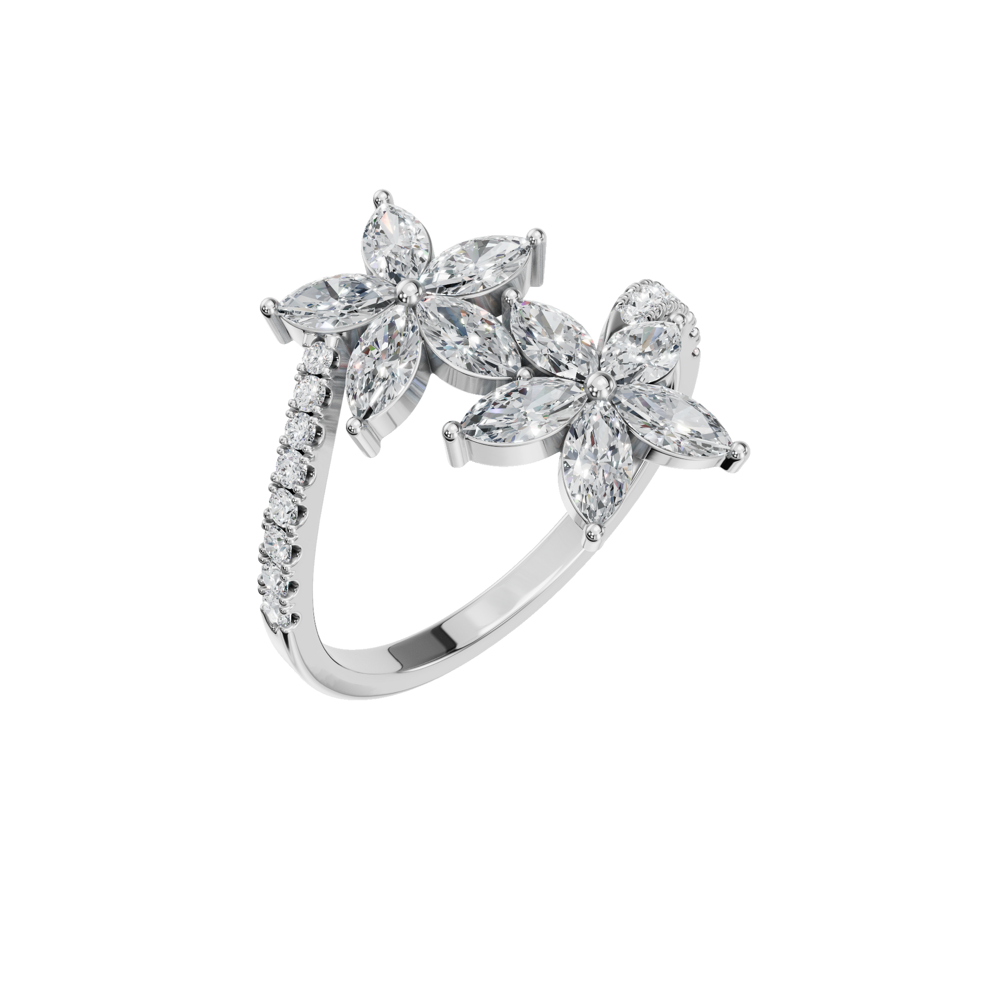 1.06 CTW Diamond Flower Ring – Round & Marquise Double Bloom Design