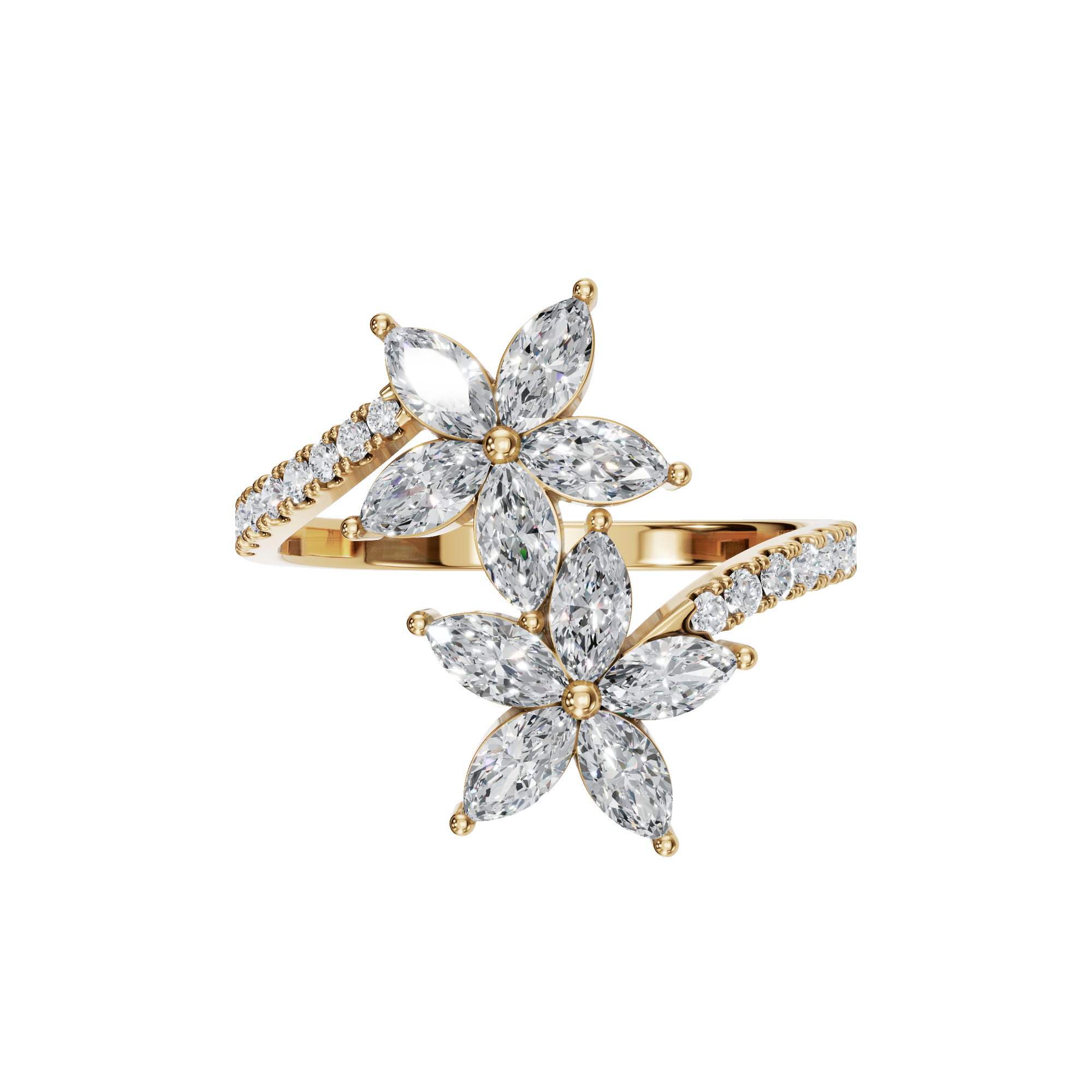 1.06 CTW Diamond Flower Ring – Round & Marquise Double Bloom Design