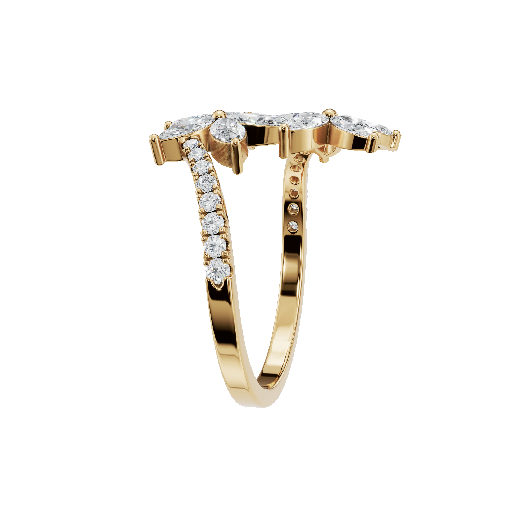 1.06 CTW Diamond Flower Ring – Round & Marquise Double Bloom Design in 14K Yellow Gold