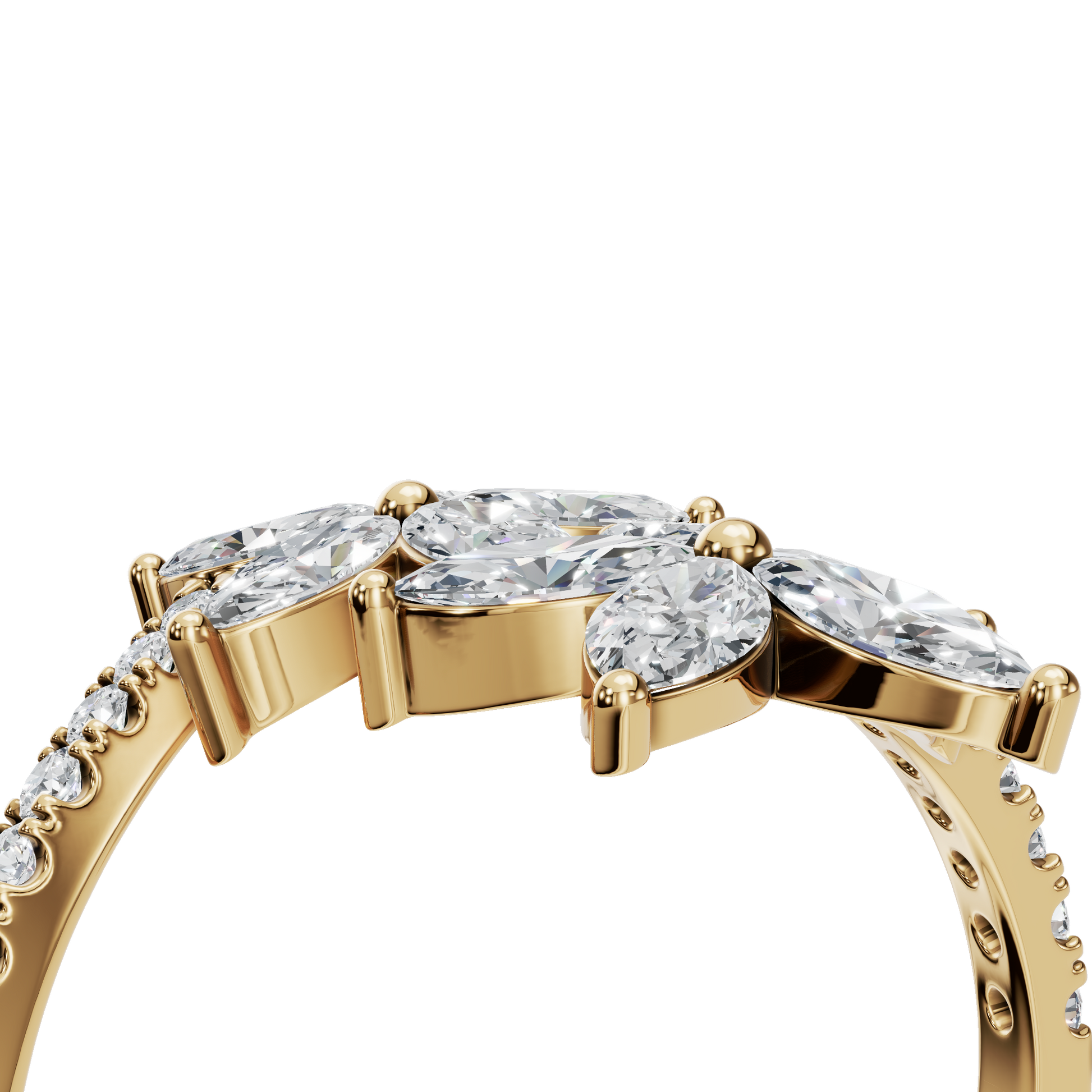 1.06 CTW Diamond Flower Ring – Round & Marquise Double Bloom Design