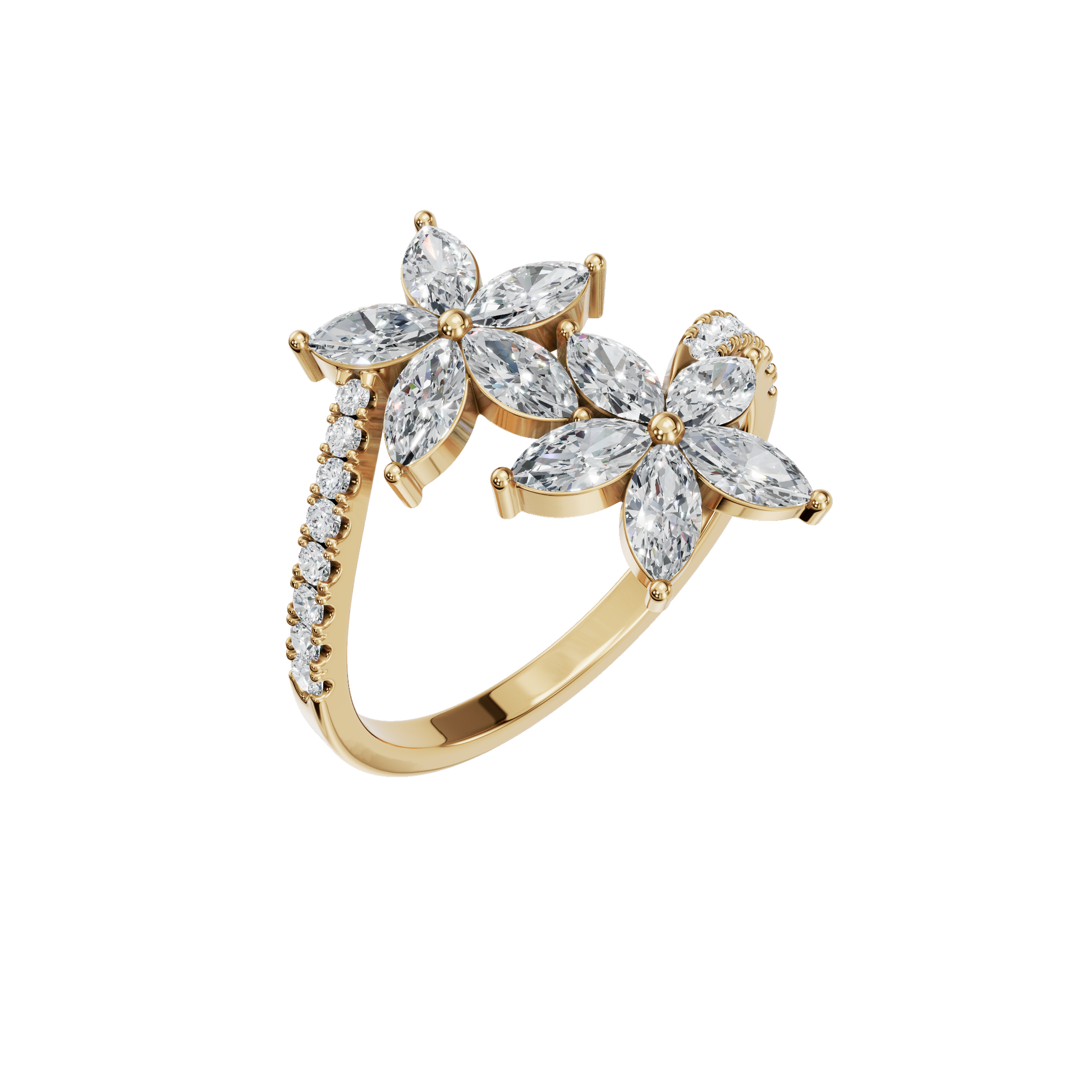 1.06 CTW Diamond Flower Ring – Round & Marquise Double Bloom Design