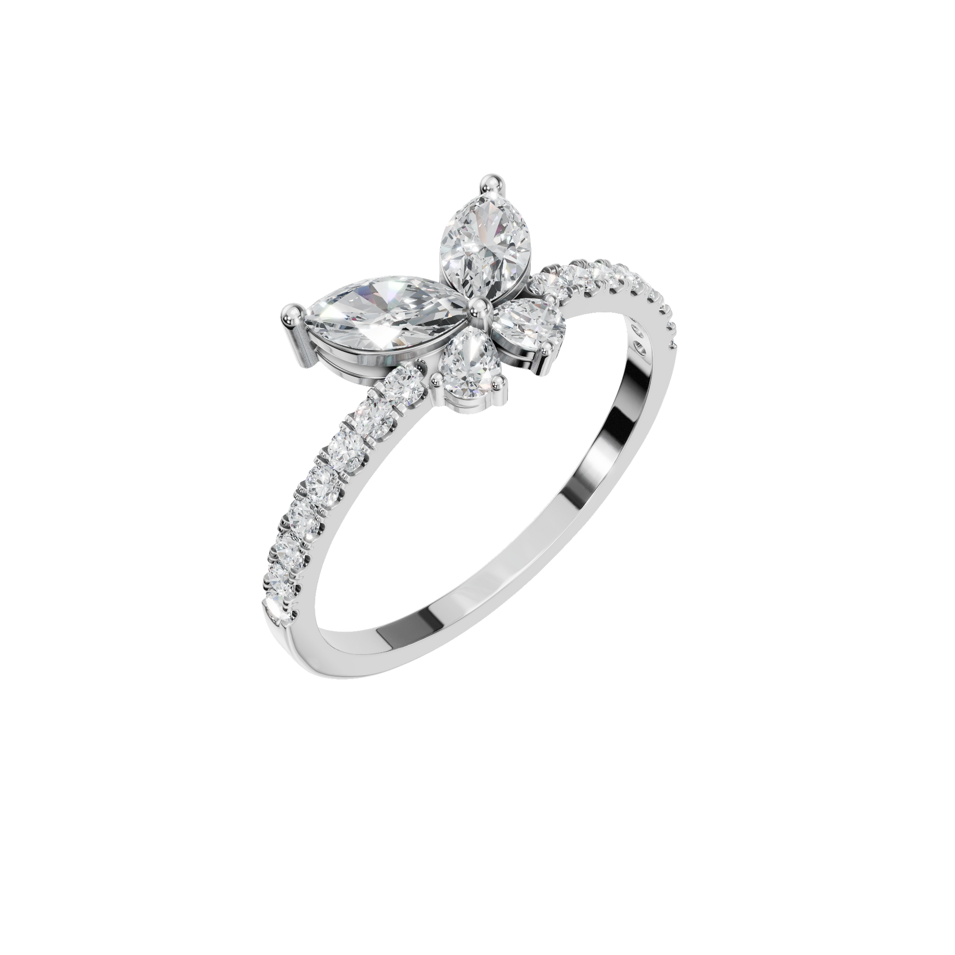 0.68 CTW Diamond Cluster Ring – Multi Shape Floral Gold Ring