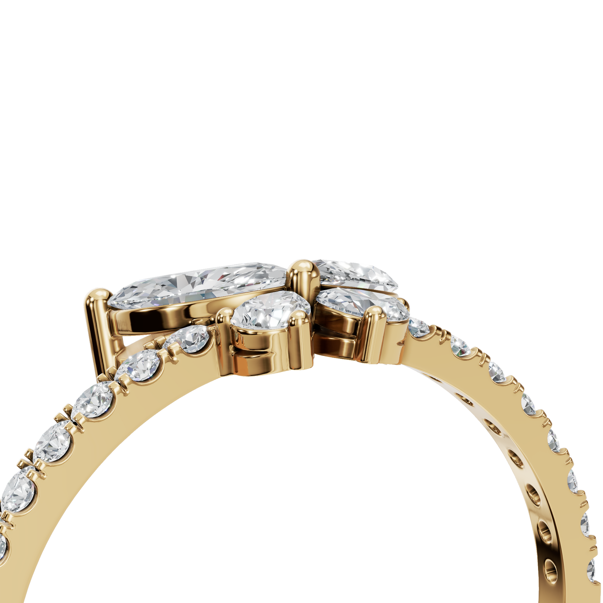 0.68 CTW Diamond Cluster Ring – Multi Shape Floral Gold Ring