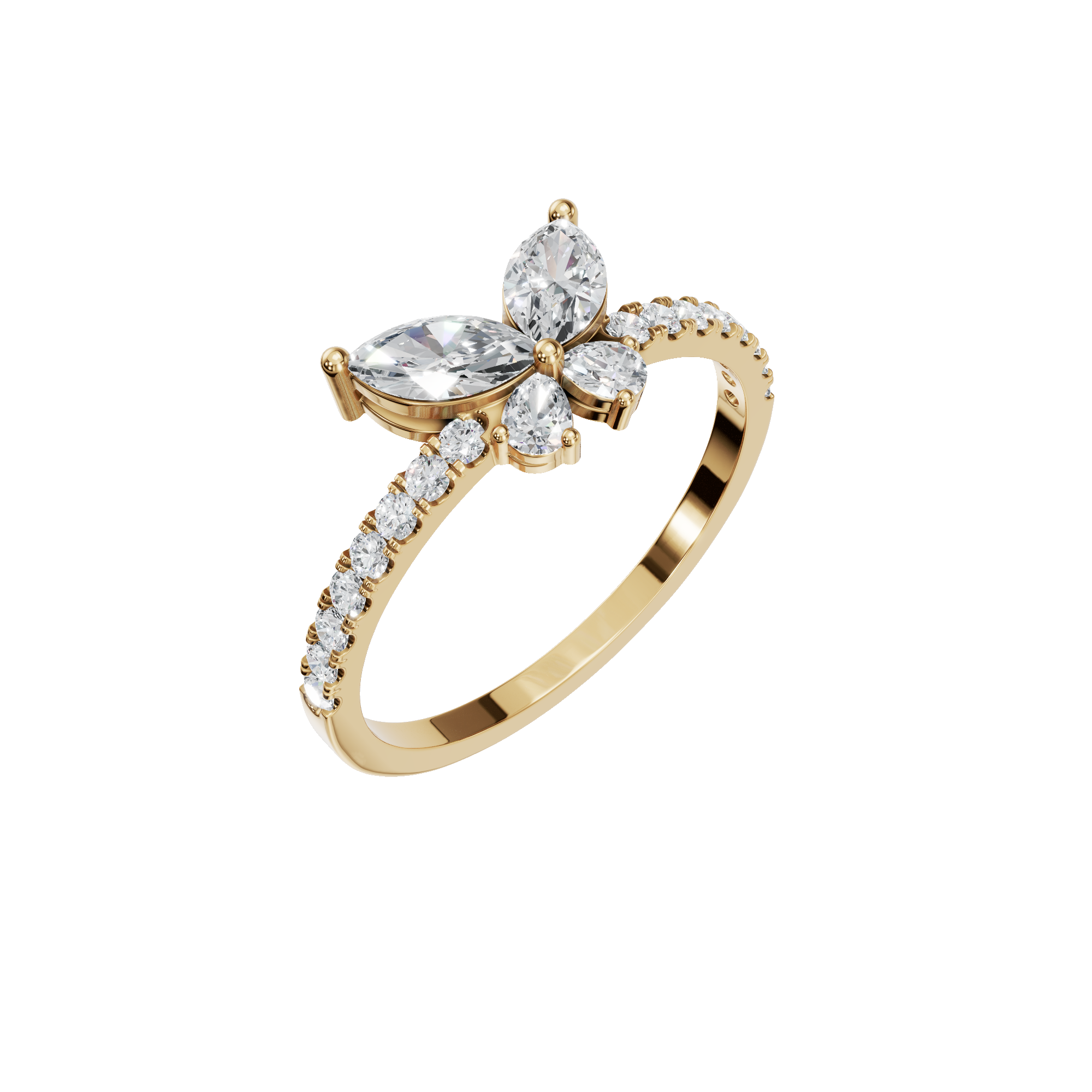 0.68 CTW Diamond Cluster Ring – Multi Shape Floral Gold Ring