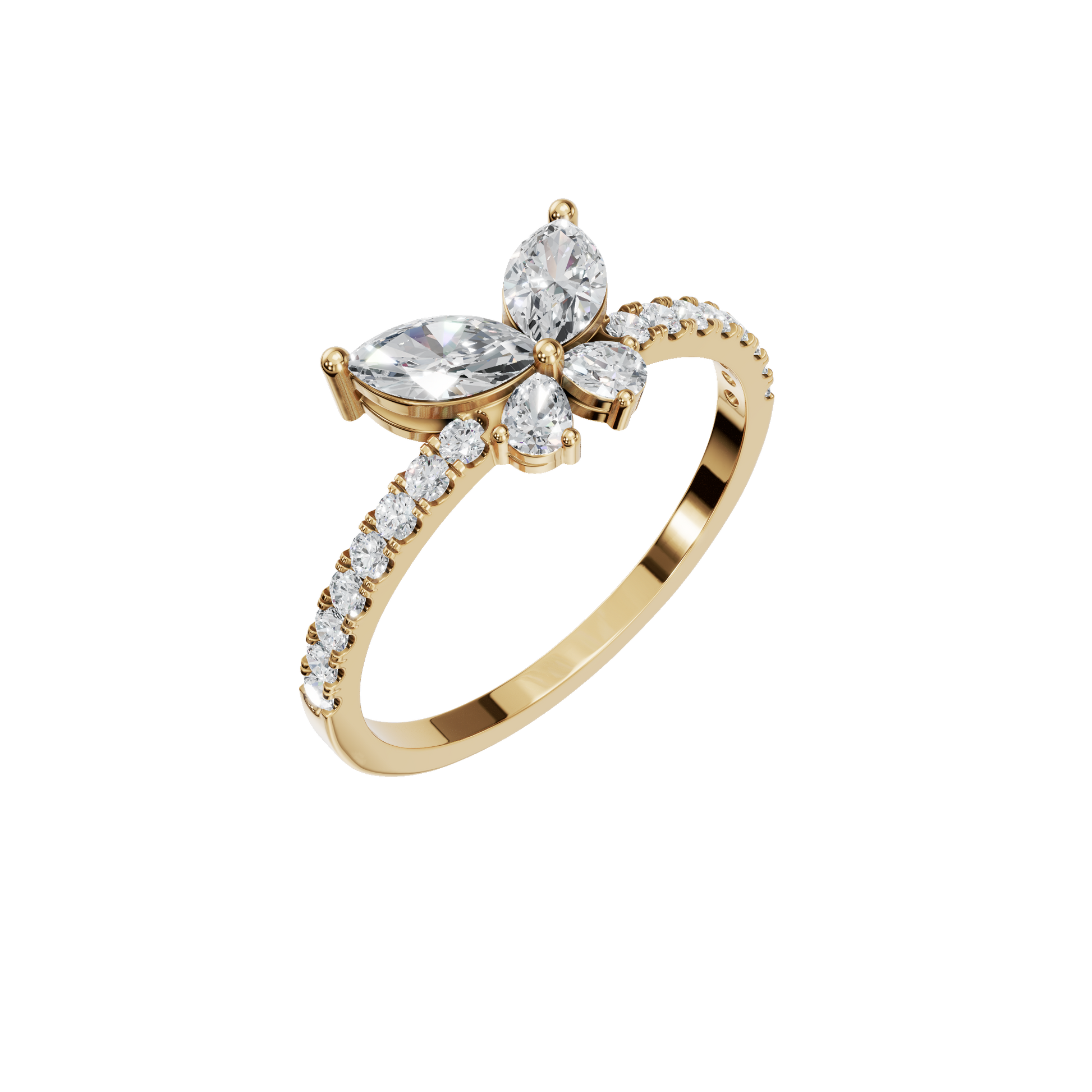 0.68 CTW Diamond Cluster Ring – Multi Shape Floral Gold Ring