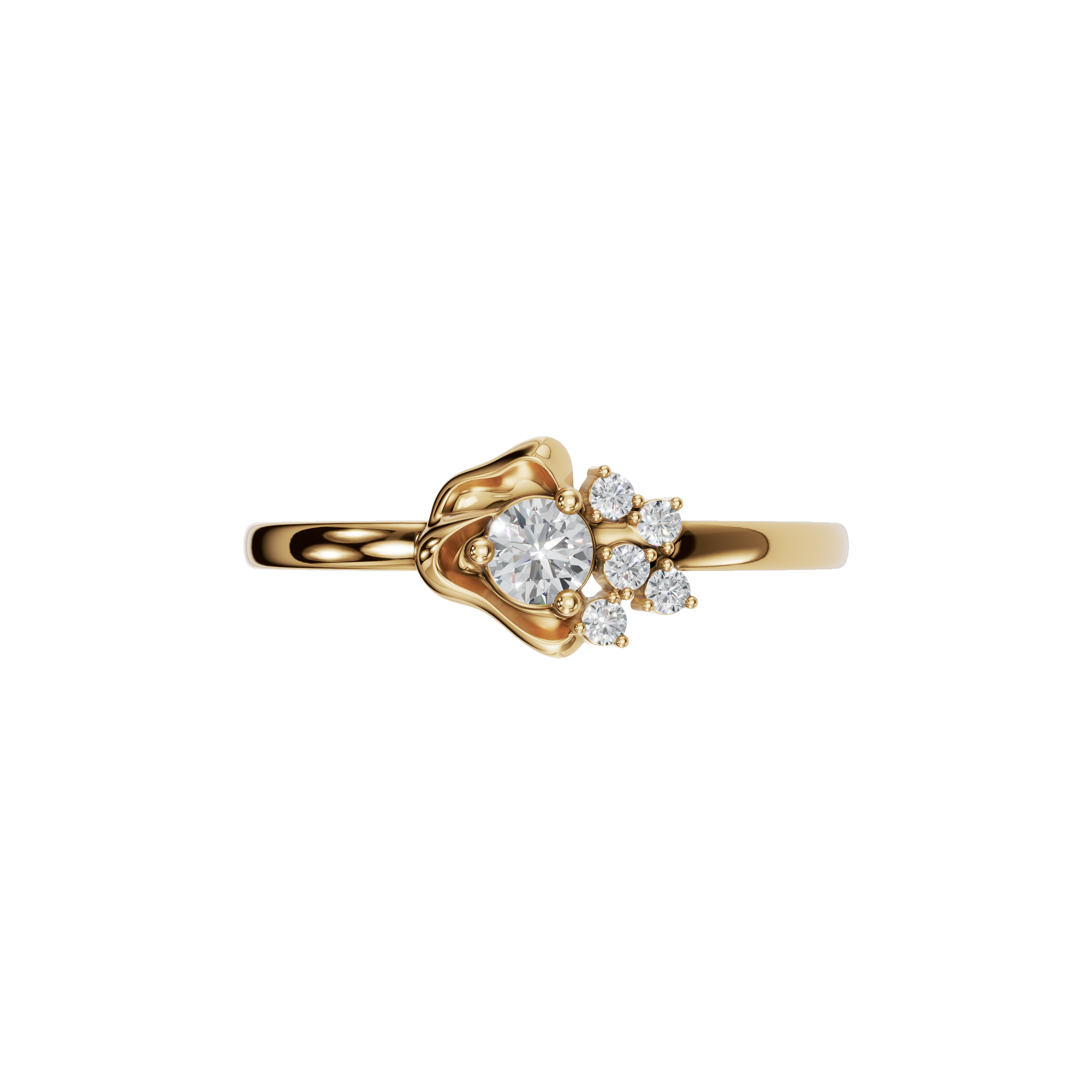 Modern Flower Diamond Ring | Round Diamond Gold Cluster Statement Ring
