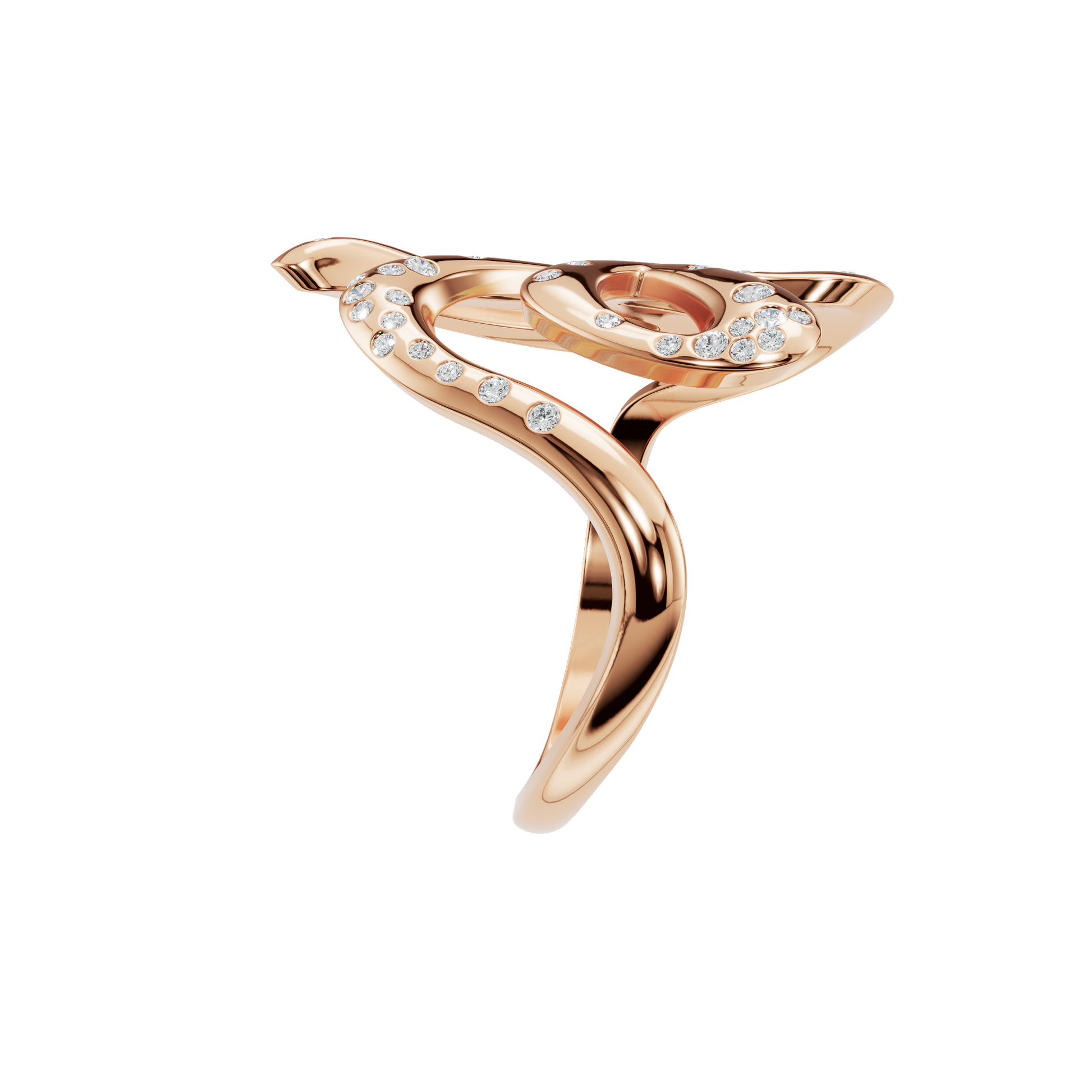 Round Diamond Abstract Statement Ring in Gold | Modern Artistic Open Design Ring