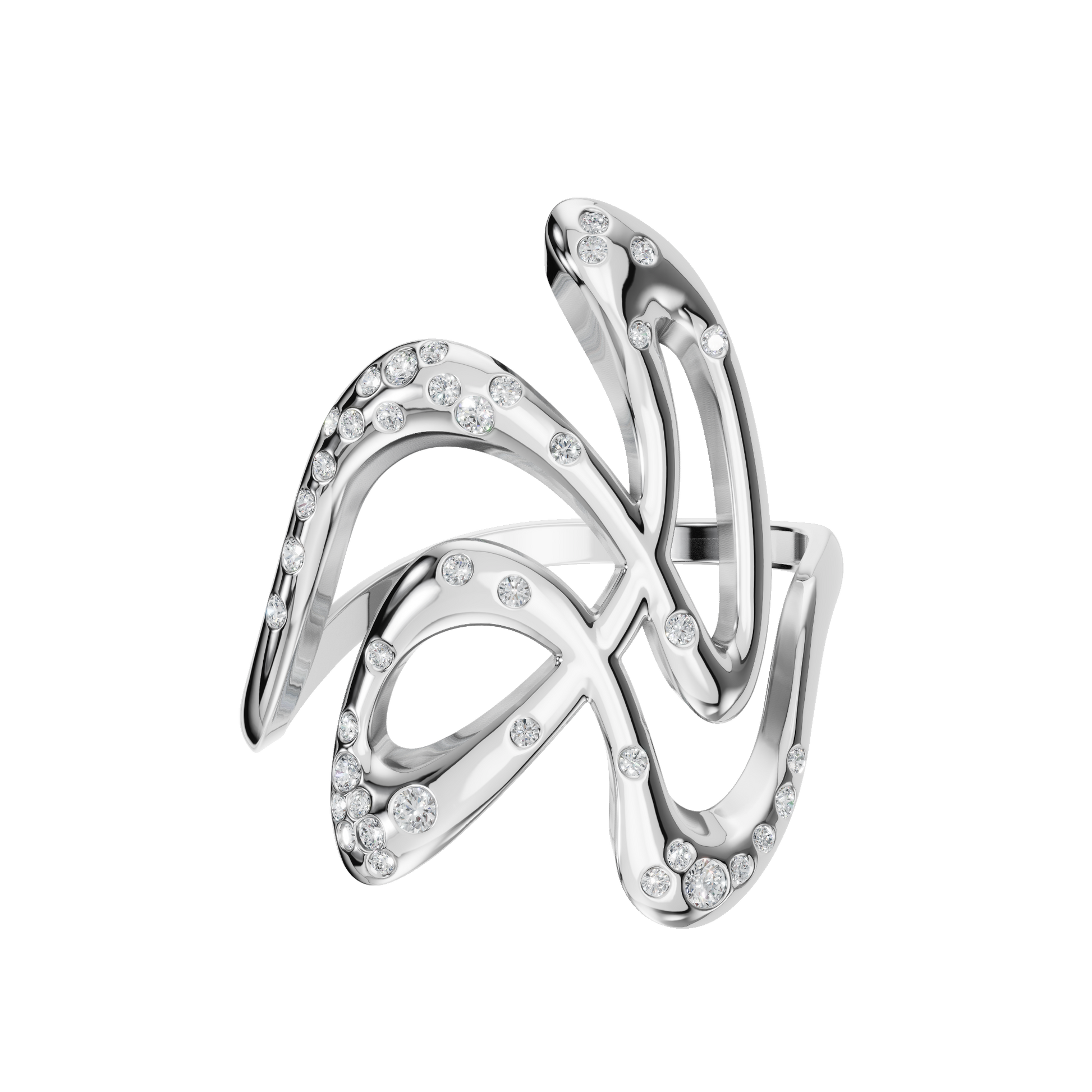 Round Diamond Abstract Statement Ring in Gold | Modern Artistic Open Design Ring