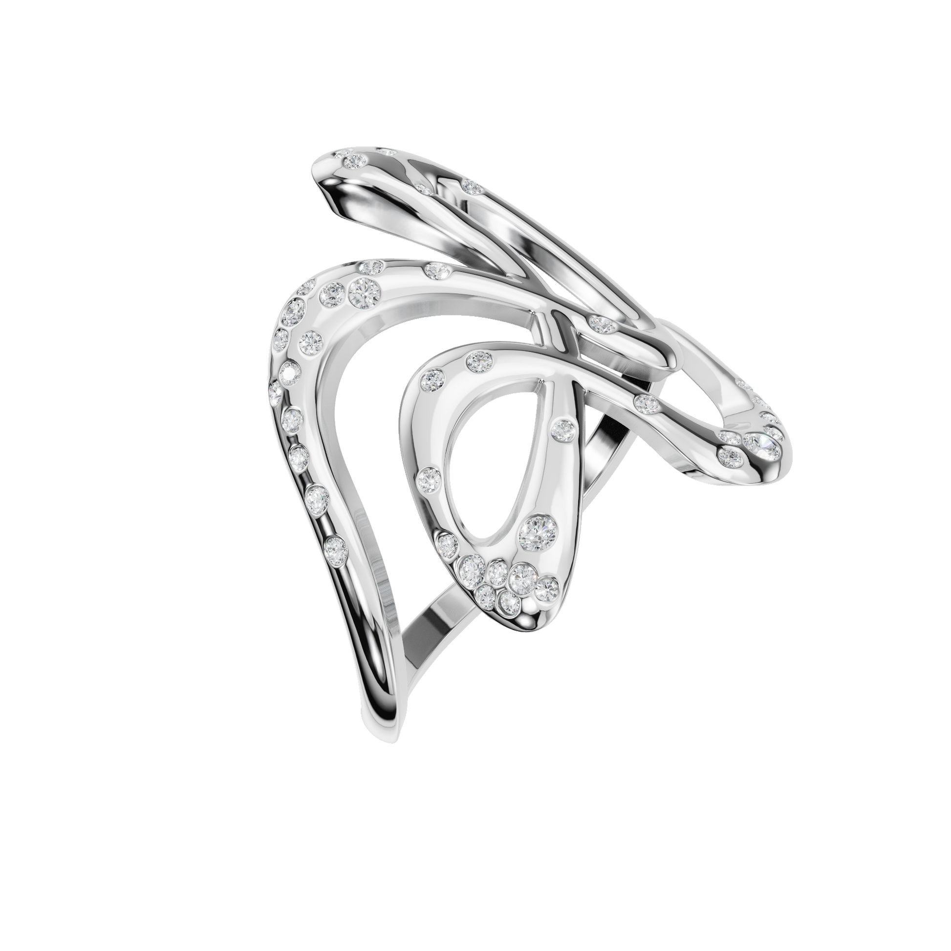Round Diamond Abstract Statement Ring in Gold | Modern Artistic Open Design Ring