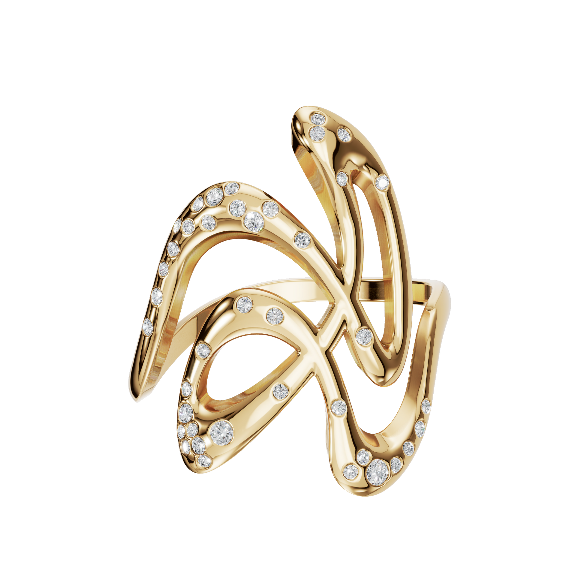 Round Diamond Abstract Statement Ring in Gold | Modern Artistic Open Design Ring