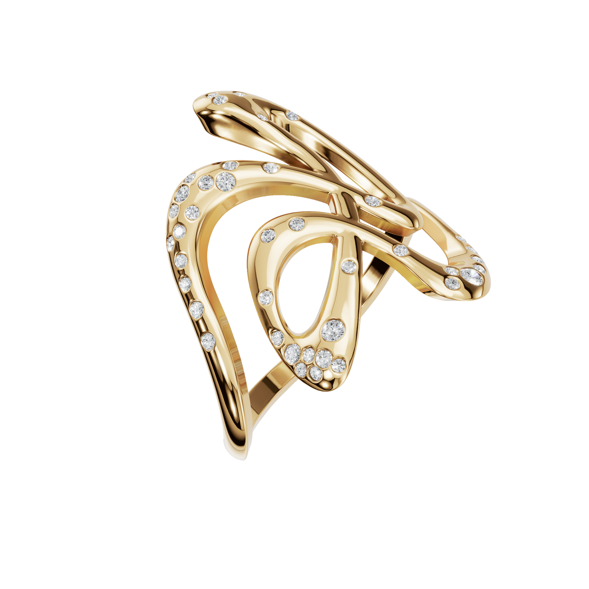 Round Diamond Abstract Statement Ring in Gold | Modern Artistic Open Design Ring