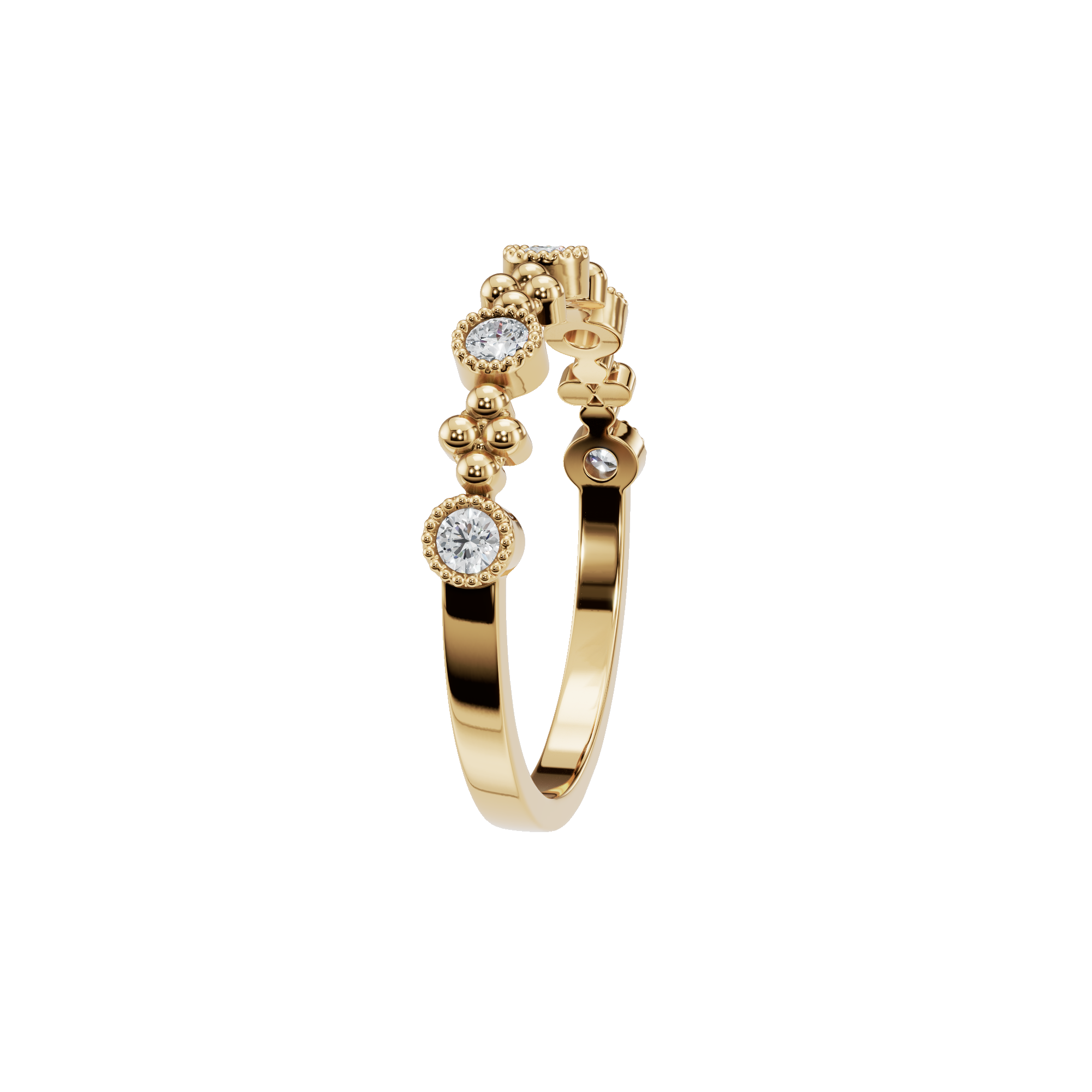 Round Diamond Beaded Band Ring in Gold | Elegant Milgrain Stackable Diamond Ring
