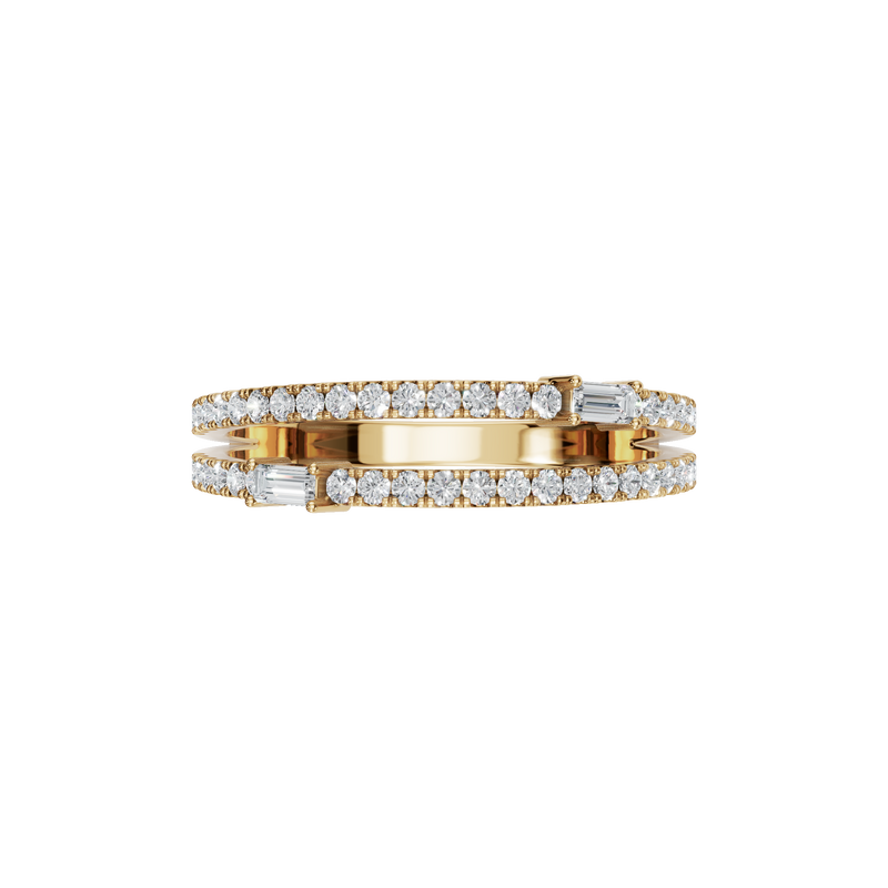 Round & Baguette Lab Diamond Ring in Gold