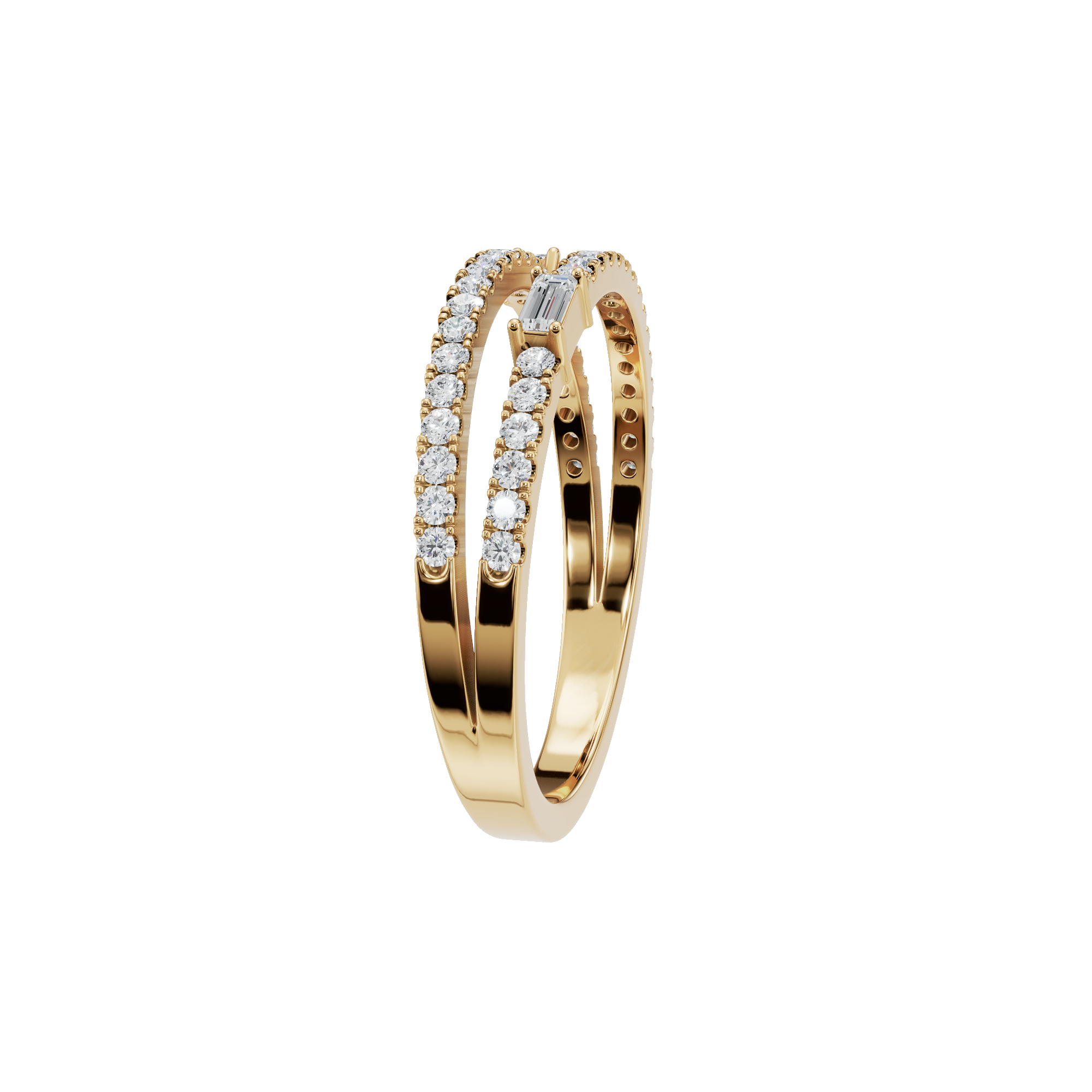 0.31Ct Round & Baguette Diamond Ring in Gold | Elegant Double Band Fine Jewelry Ring