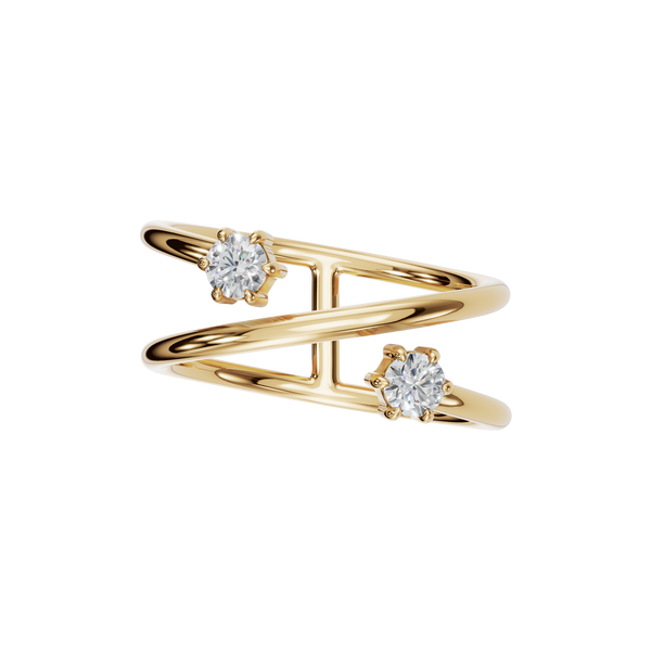 Lab Grown Round Diamond Statement Ring | Open Double Shank Design in 14K Yellow Gold
