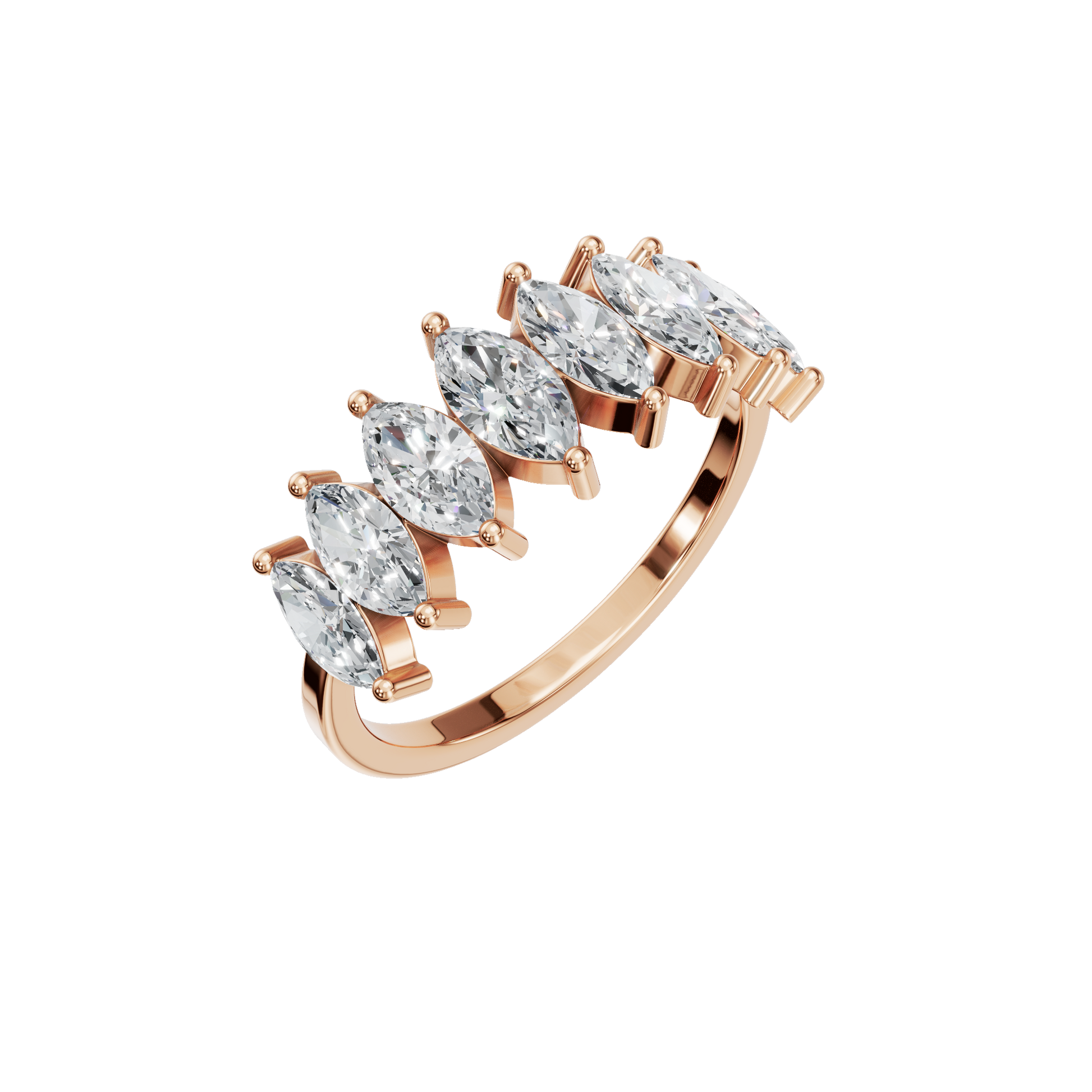 Diamond Band Ring with Graduated Marquise Stones