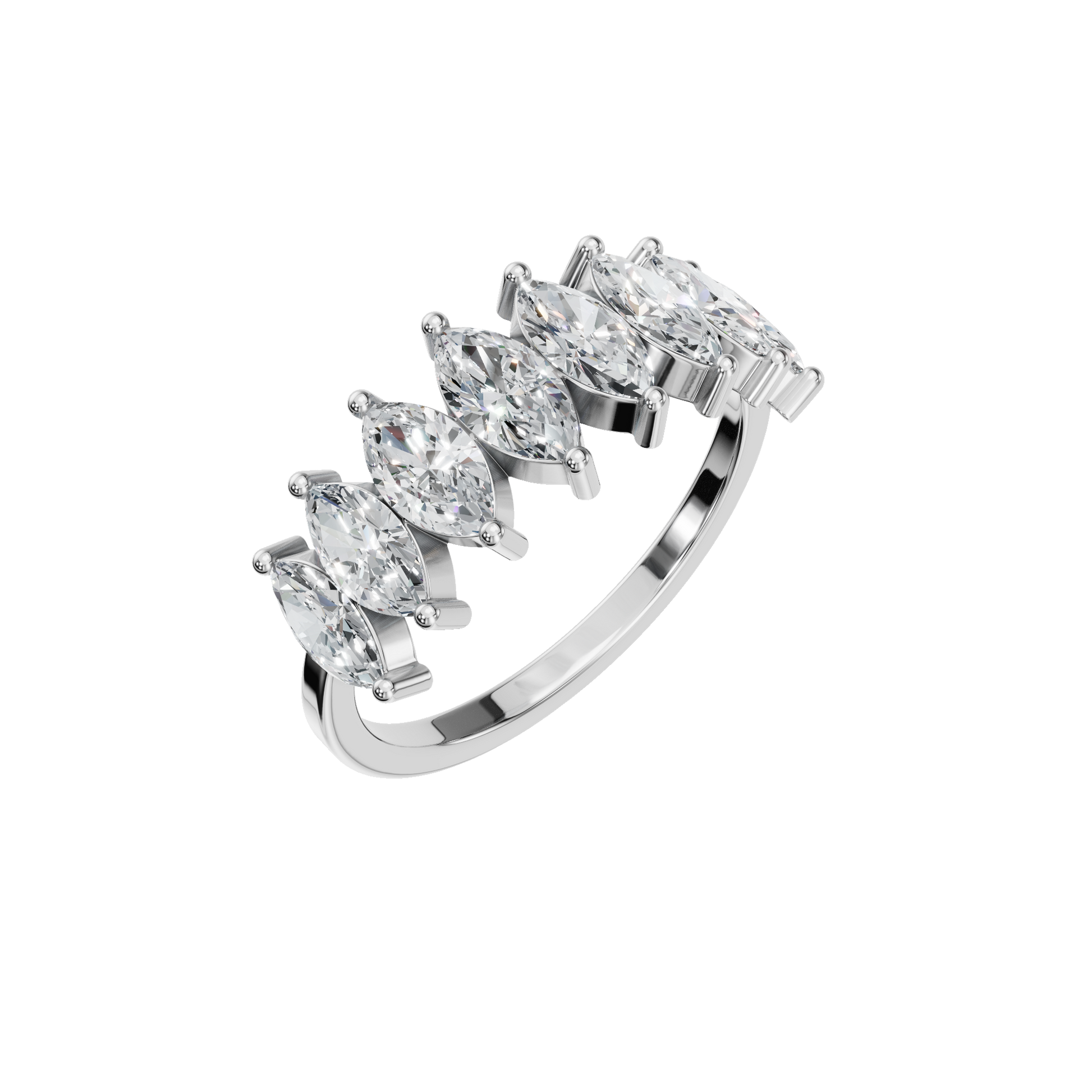 Diamond Band Ring with Graduated Marquise Stones
