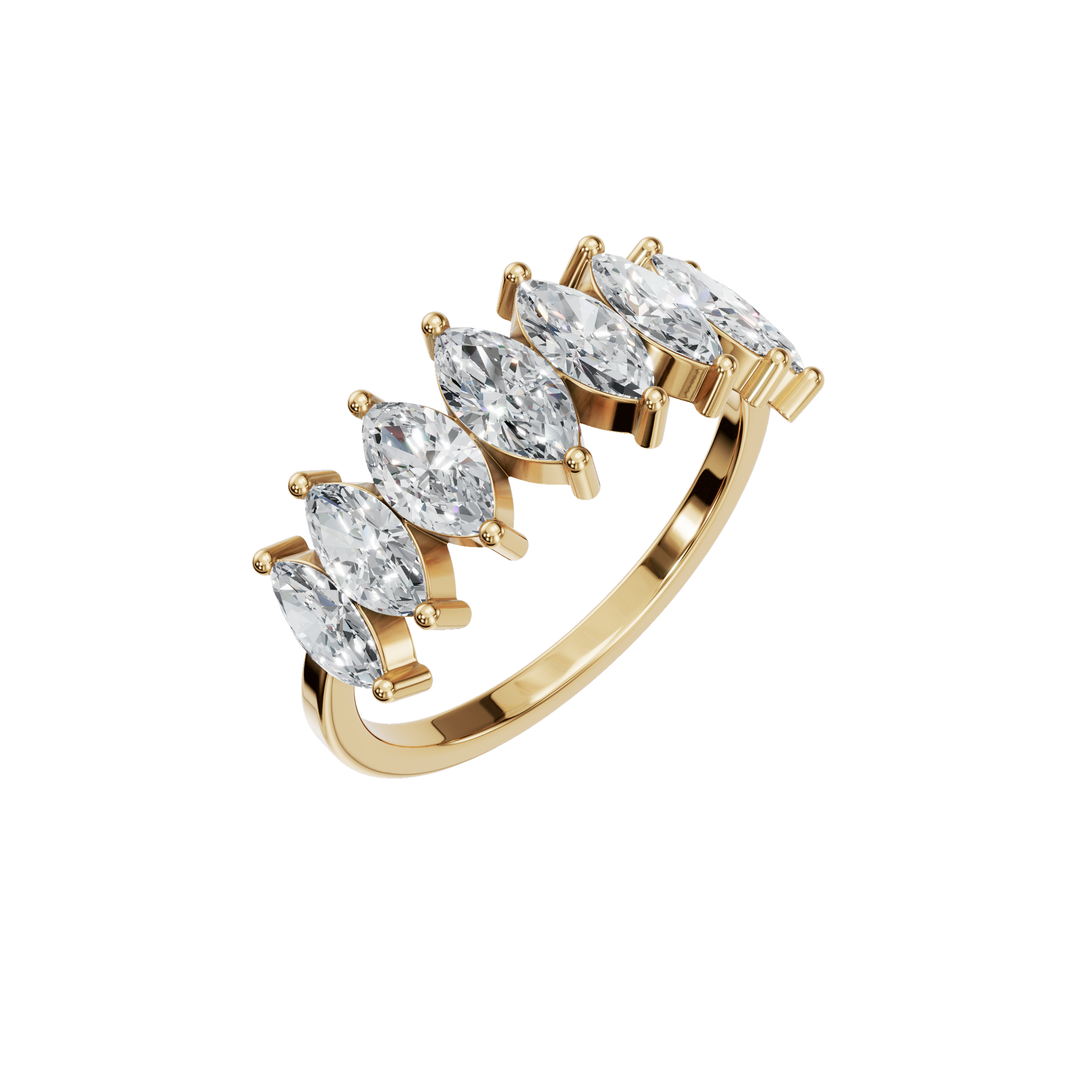 Diamond Band Ring with Graduated Marquise Stones