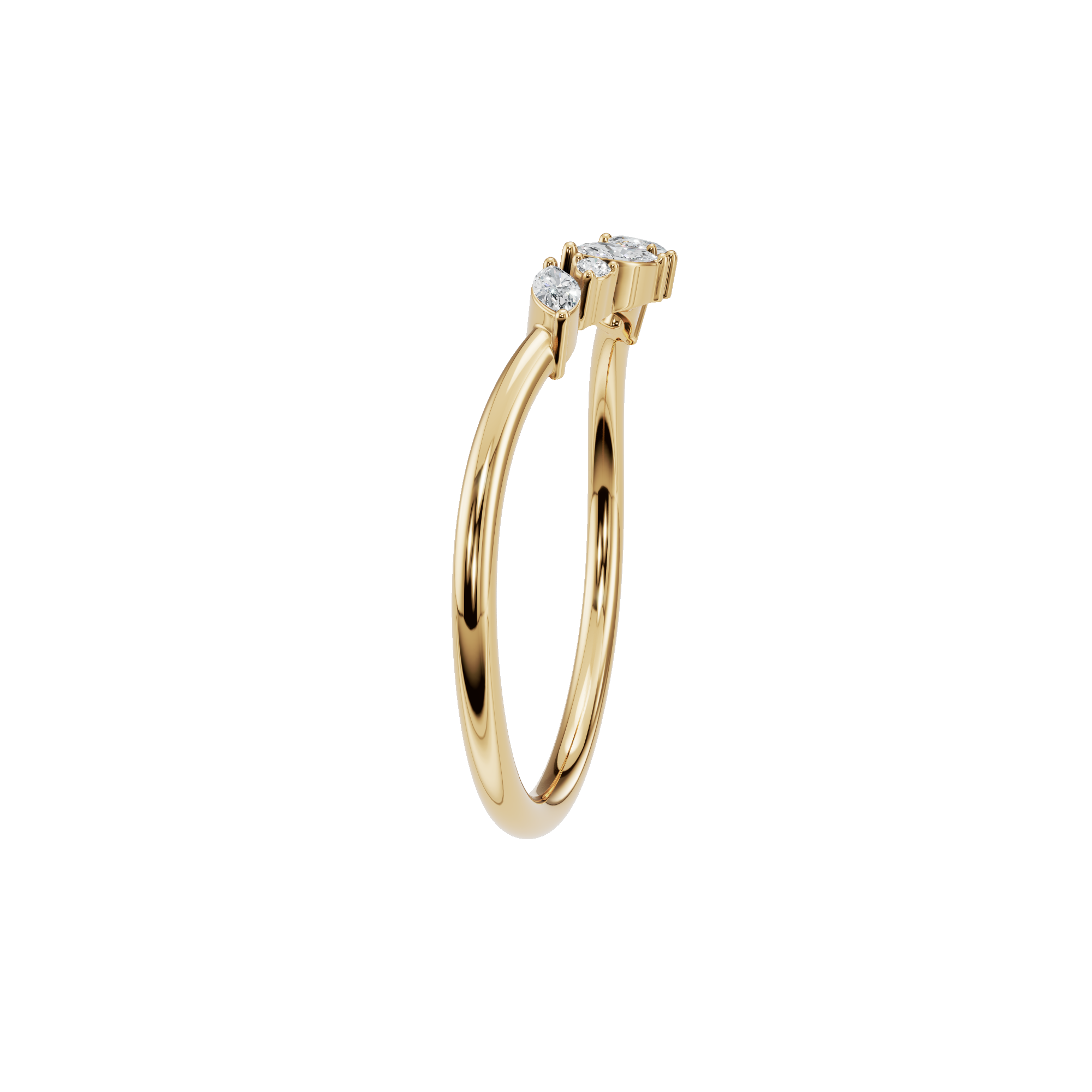 Round & Marquise Diamond Curved Crown Ring in Gold | Elegant Fine Jewelry Band