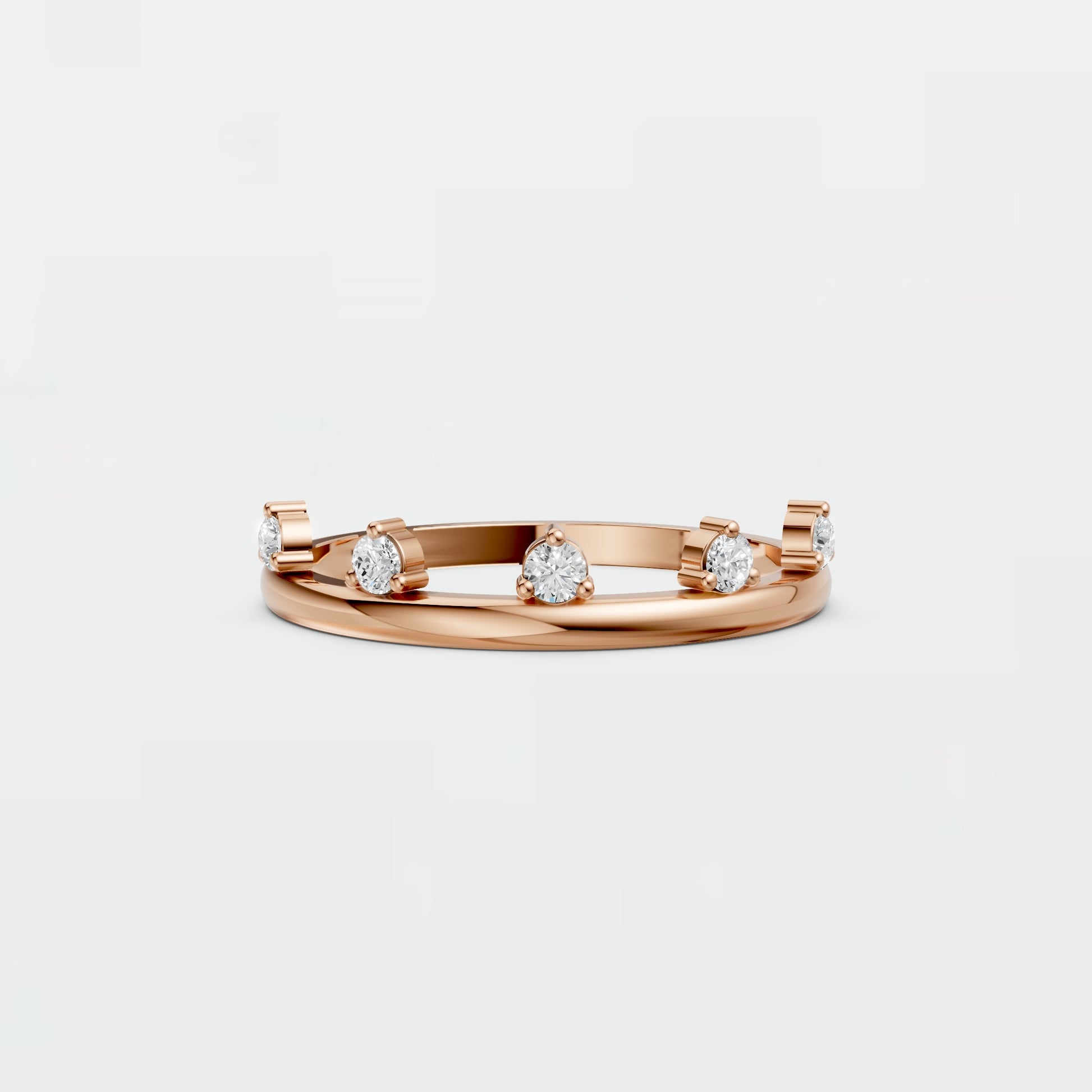 Lab Diamond Round Brilliant Floating Bezel Bubble Stacking Ring in 14K Gold