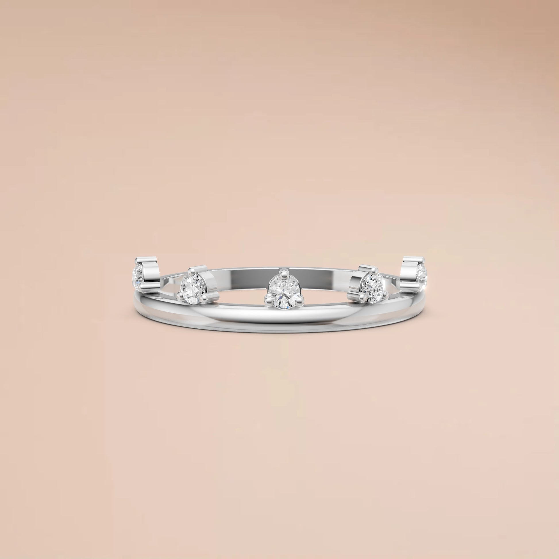 Lab Diamond Round Brilliant Floating Bezel Bubble Stacking Ring in 14K Gold