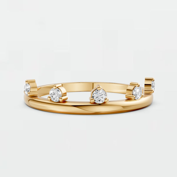 Lab Diamond Round Brilliant Floating Bezel Bubble Stacking Ring in 14K Gold