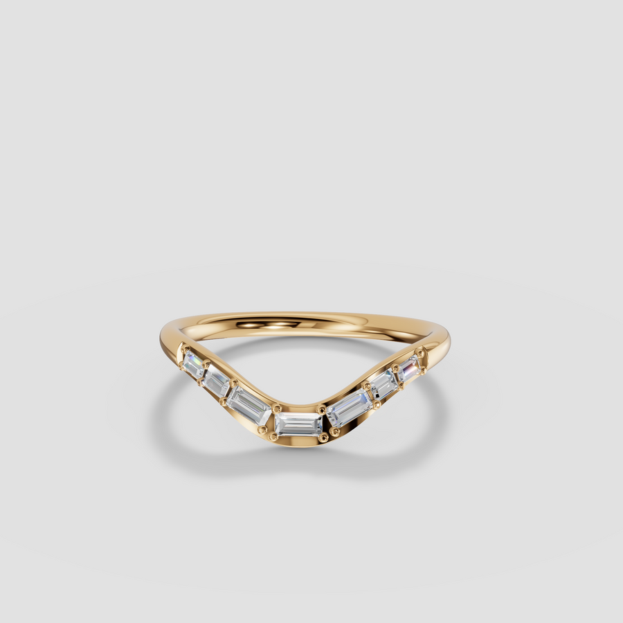 Baguette Diamond Curved Band Ring in Gold
