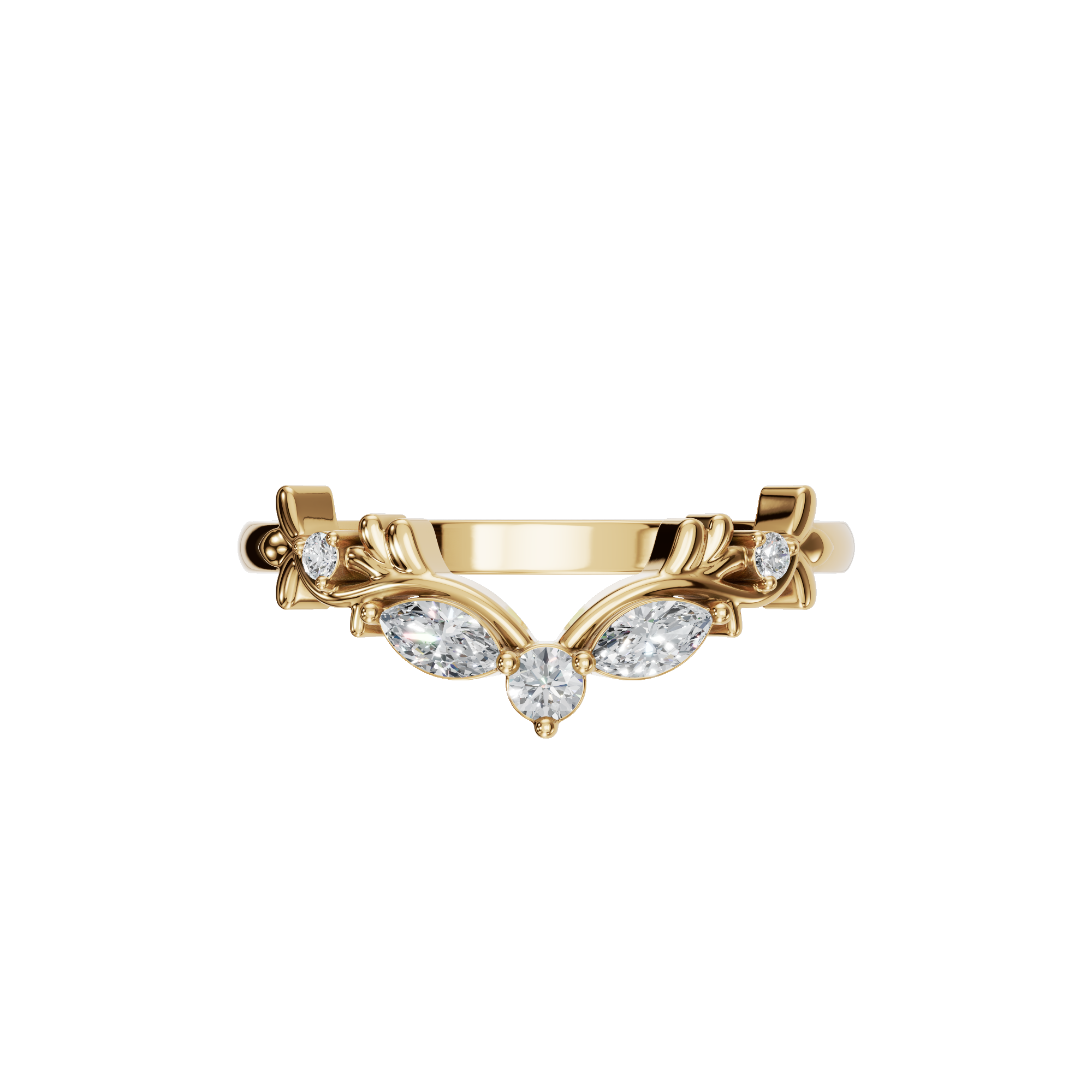 Round & Marquise Diamond Floral Band Ring in Gold | Elegant Minimal Diamond Ring