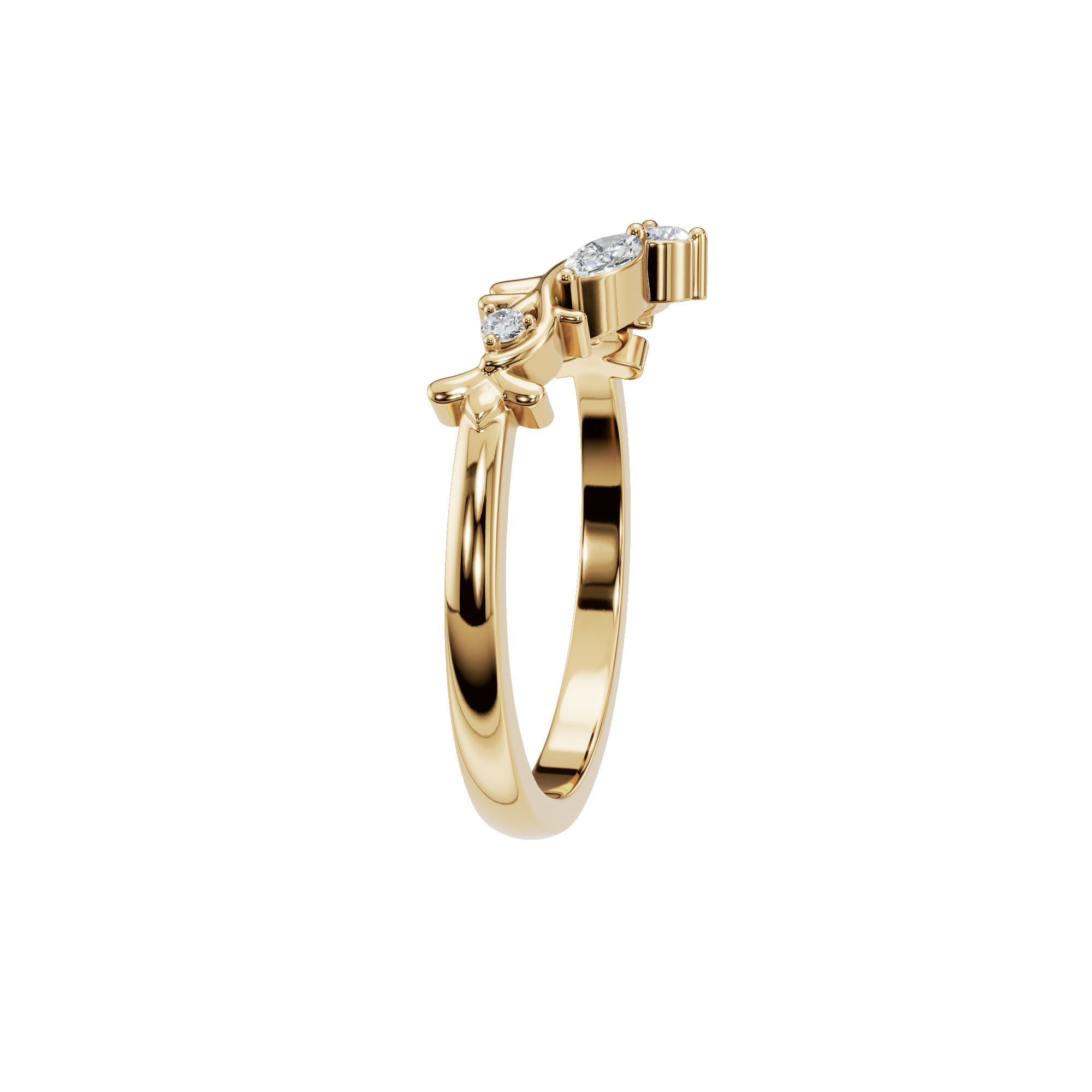 Round & Marquise Diamond Floral Band Ring in Gold | Elegant Minimal Diamond Ring