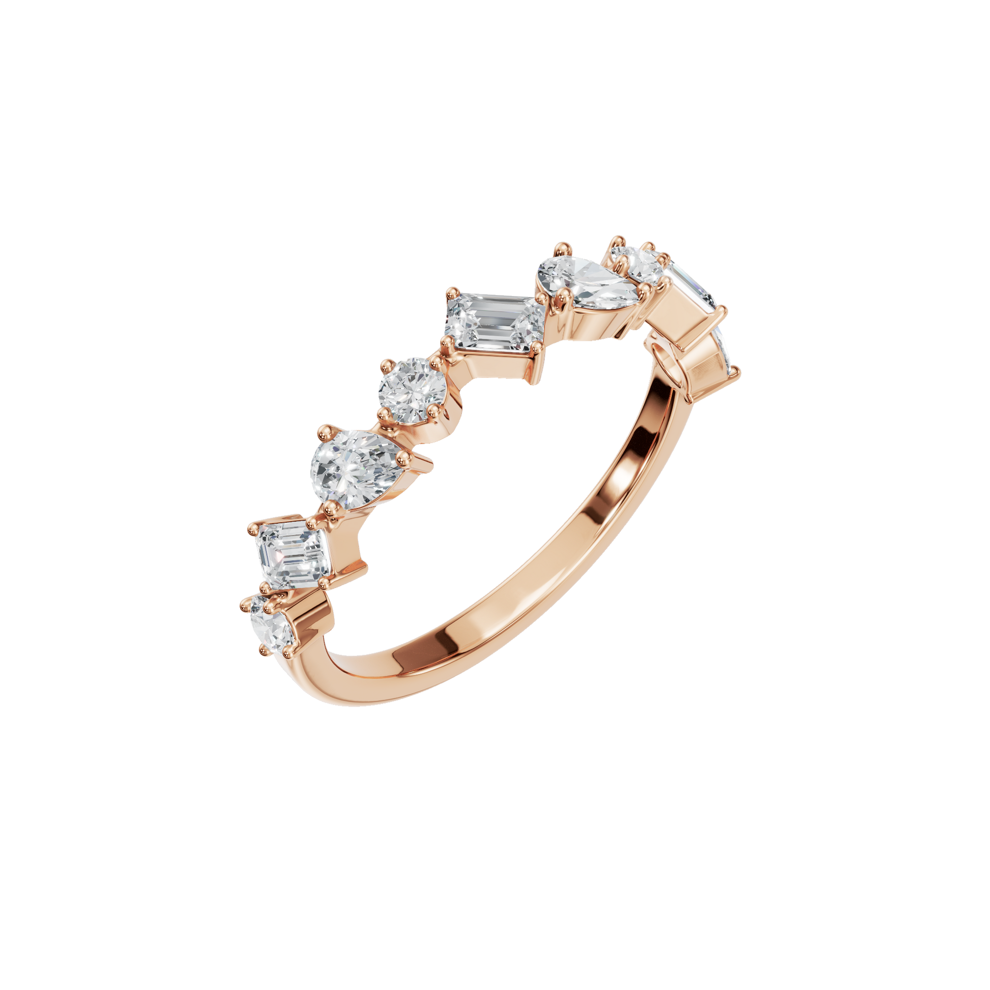 0.70 CTW Mixed Diamond Ring – Elegant Multi Shape Gold Band