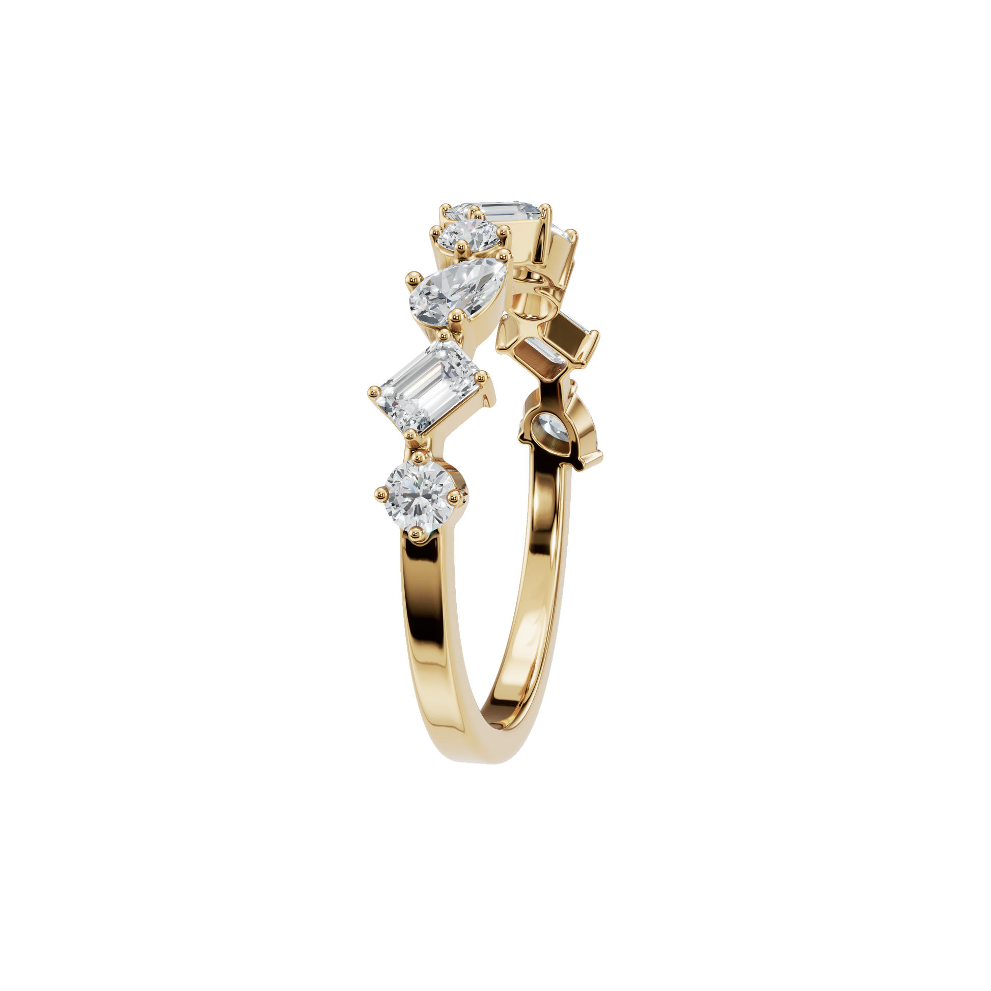 0.70 CTW Mixed Diamond Ring – Elegant Multi Shape Gold Band