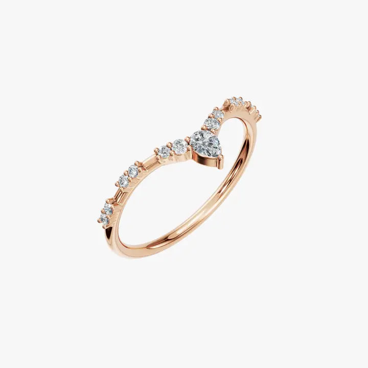 0.11 CTW Multi Cut Diamond Chevron Promise Ring in 14K Yellow Solid Gold