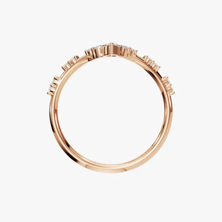 0.11 CTW Multi Cut Diamond Chevron Promise Ring in 14K Yellow Solid Gold