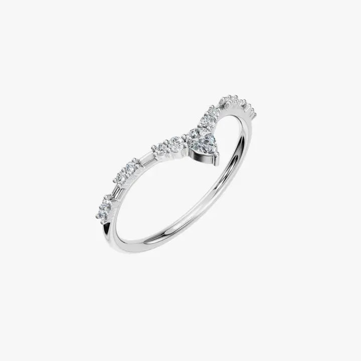 0.11 CTW Multi Cut Diamond Chevron Promise Ring in 14K Yellow Solid Gold