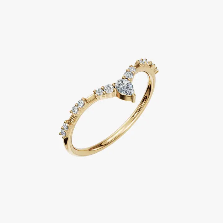 0.11 CTW Multi Cut Diamond Chevron Promise Ring in 14K Yellow Solid Gold