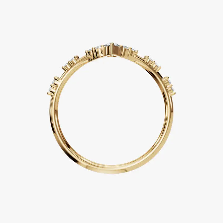 0.11 CTW Multi Cut Diamond Chevron Promise Ring in 14K Yellow Solid Gold