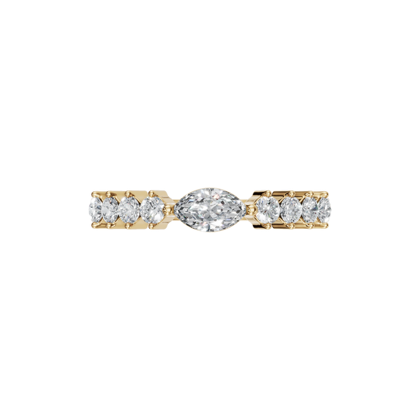 Marquise Cut & Round Lab Diamond Side Stone Engagement Ring in 14K Yellow Gold