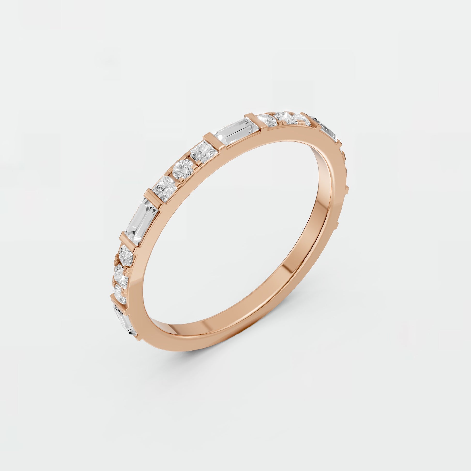 0.48 CTW Baguette & Princess Lab Grown Diamond Wedding Band Stackable Gold Ring