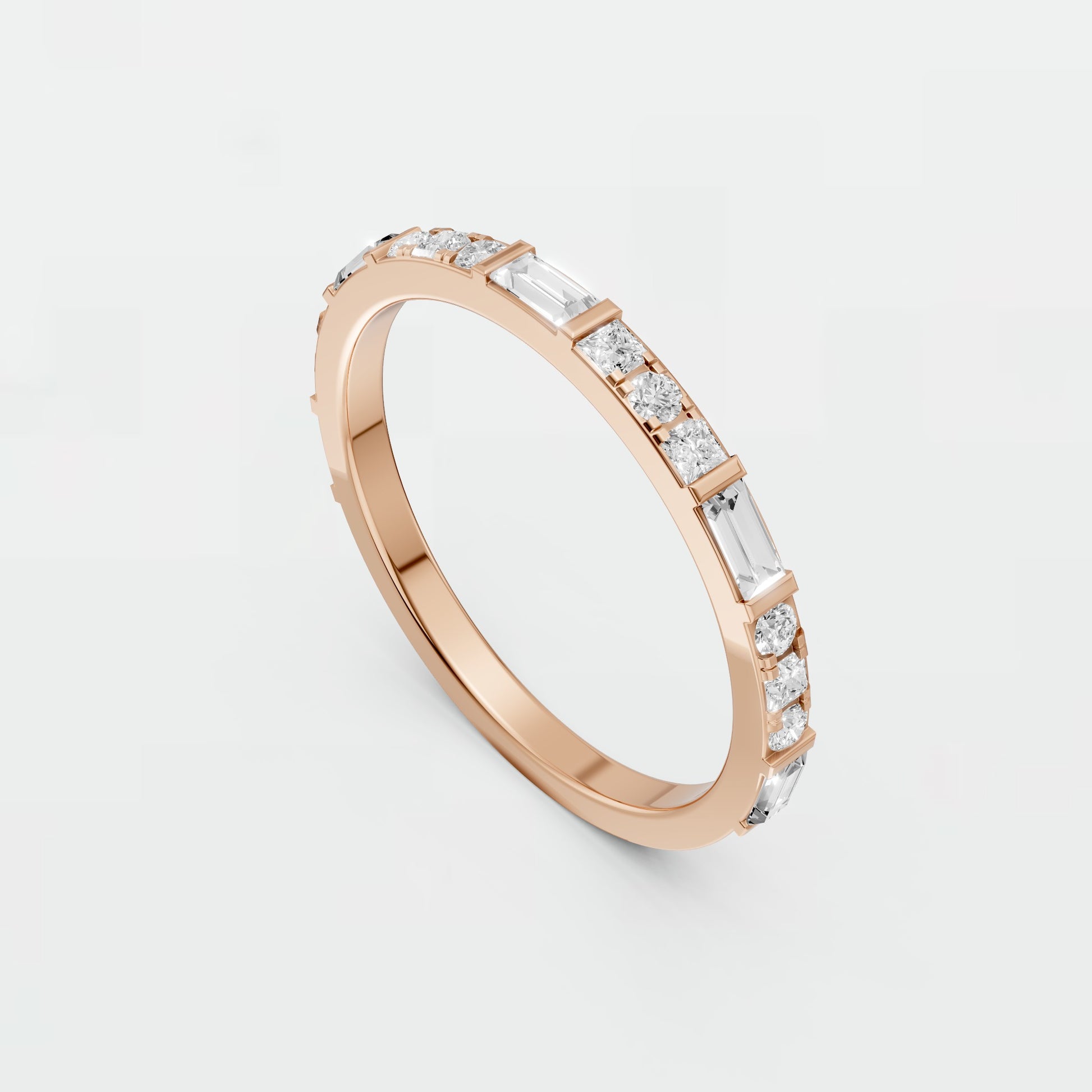 0.48 CTW Baguette & Princess Lab Grown Diamond Wedding Band Stackable Gold Ring