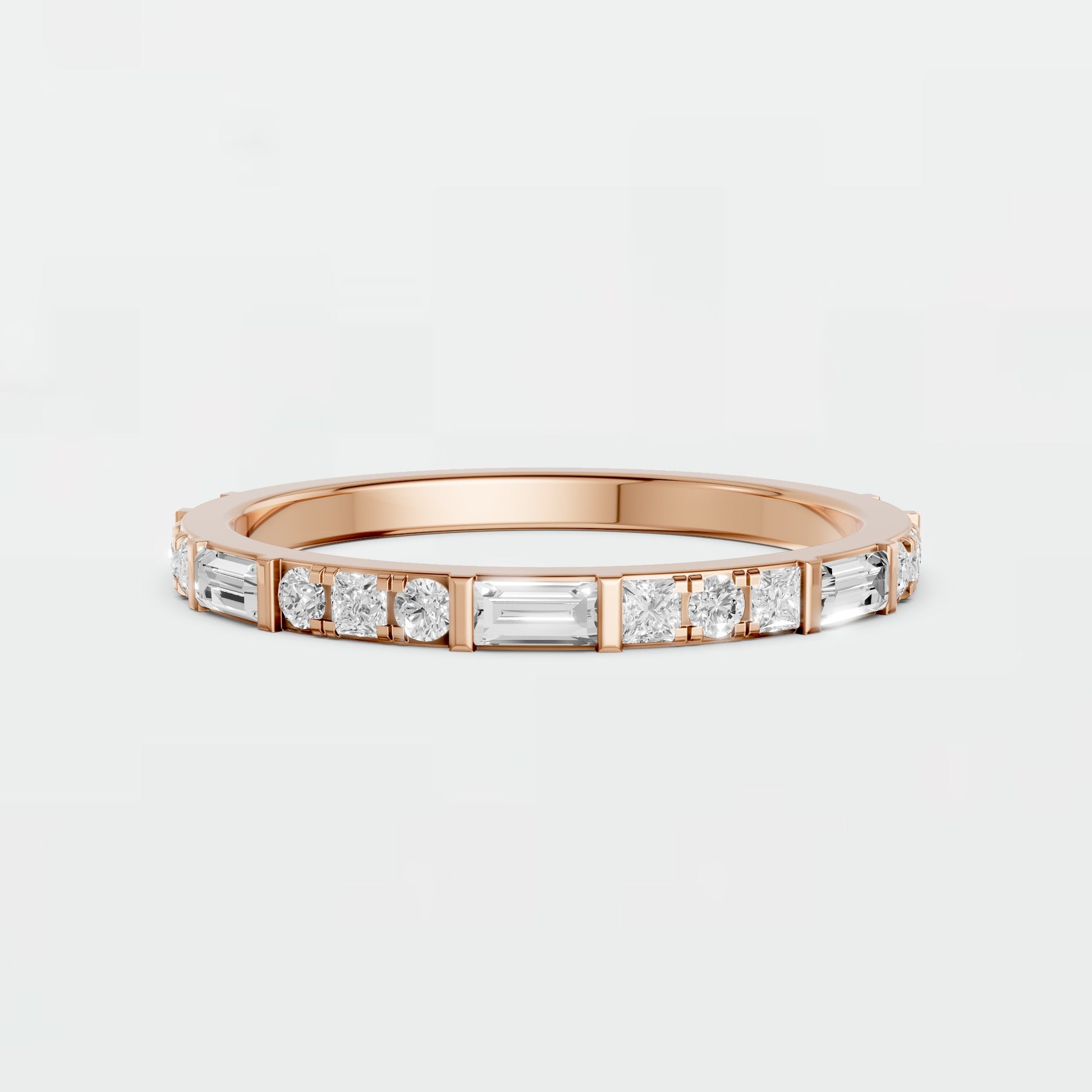0.48 CTW Baguette & Princess Lab Grown Diamond Wedding Band Stackable Gold Ring