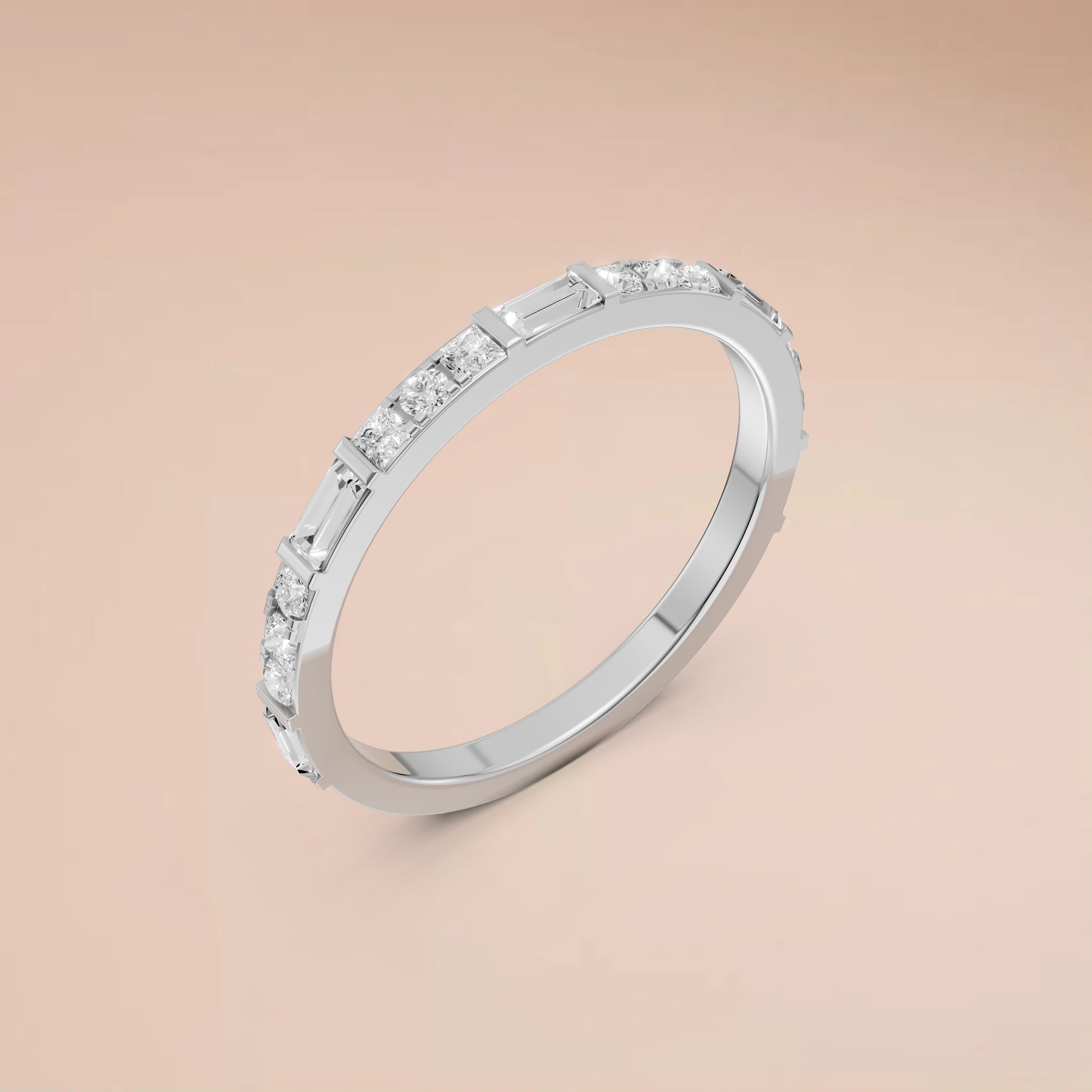 0.48 CTW Baguette & Princess Lab Grown Diamond Wedding Band Stackable Gold Ring