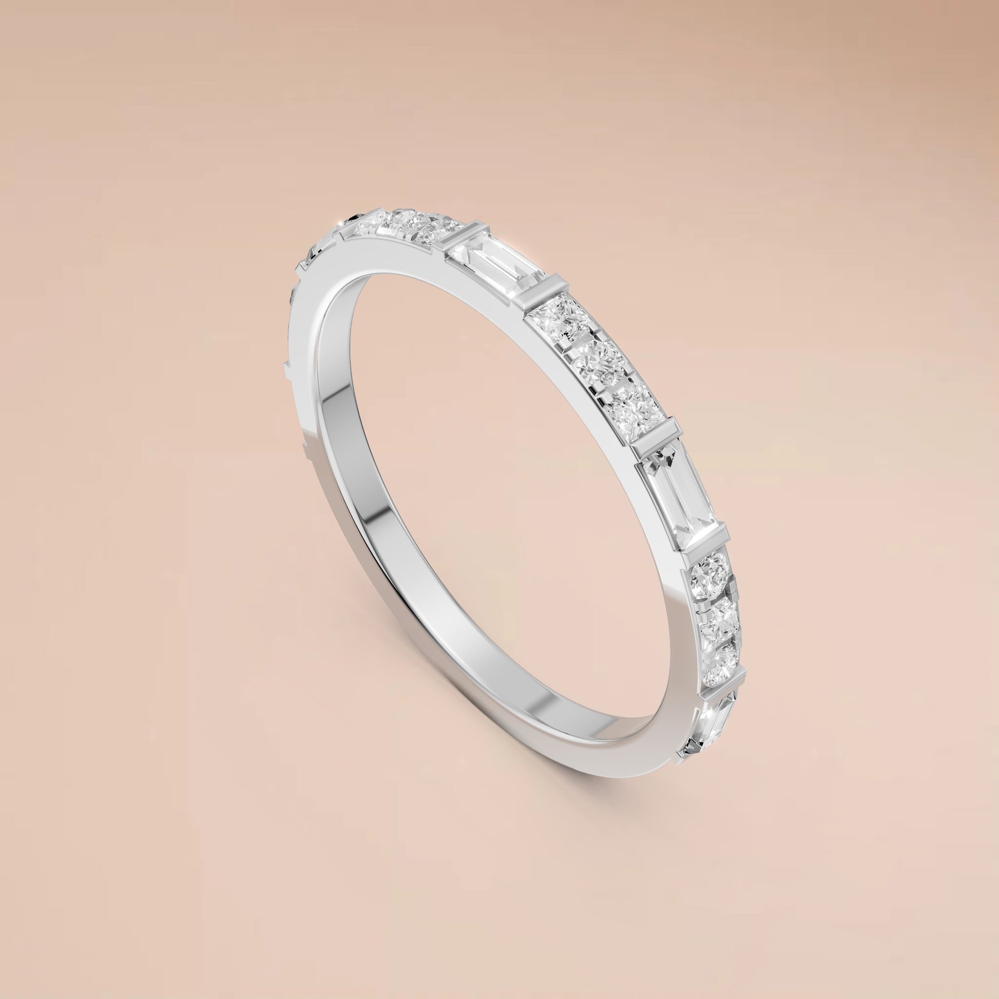 0.48 CTW Baguette & Princess Lab Grown Diamond Wedding Band Stackable Gold Ring