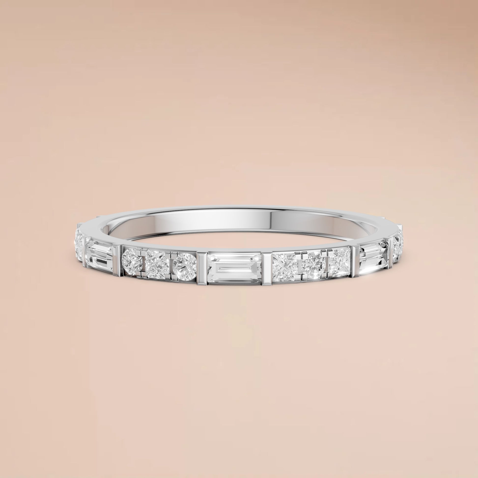 0.48 CTW Baguette & Princess Lab Grown Diamond Wedding Band Stackable Gold Ring