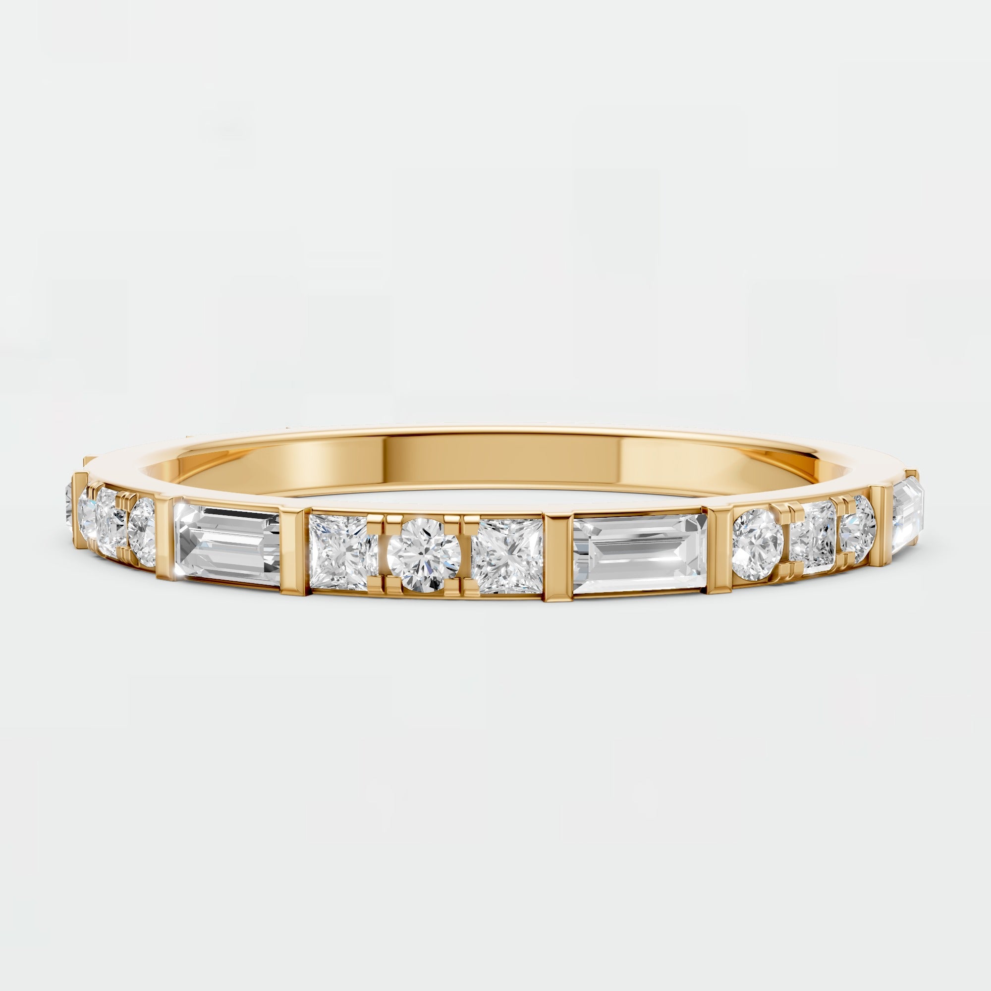 0.48 CTW Baguette & Princess Lab Grown Diamond Wedding Band Stackable Gold Ring