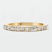 Baguette & Round Cut Lab Grown Diamond Bezel Set  Stackable Wedding Band In Solid Gold