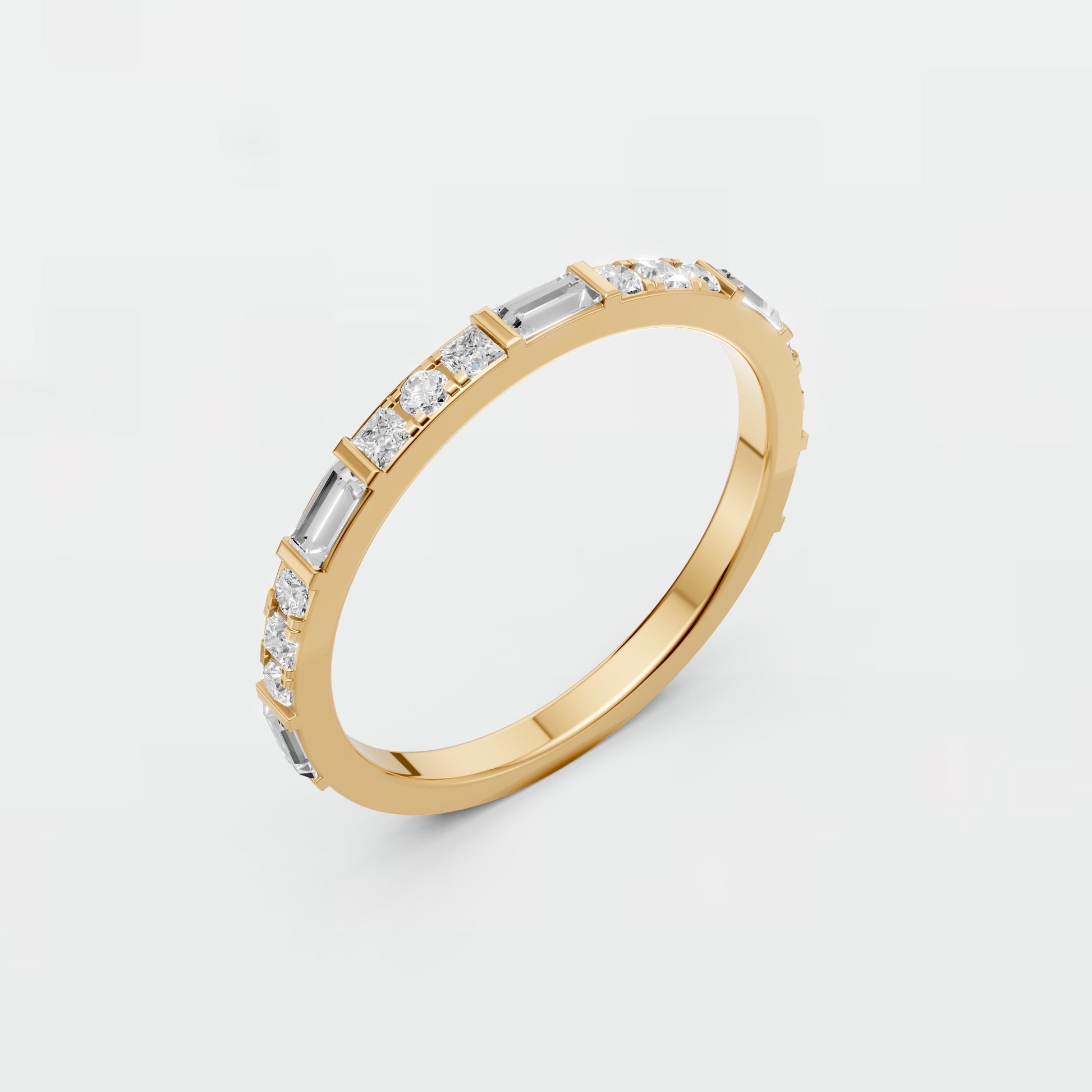 0.48 CTW Baguette & Princess Lab Grown Diamond Wedding Band Stackable Gold Ring